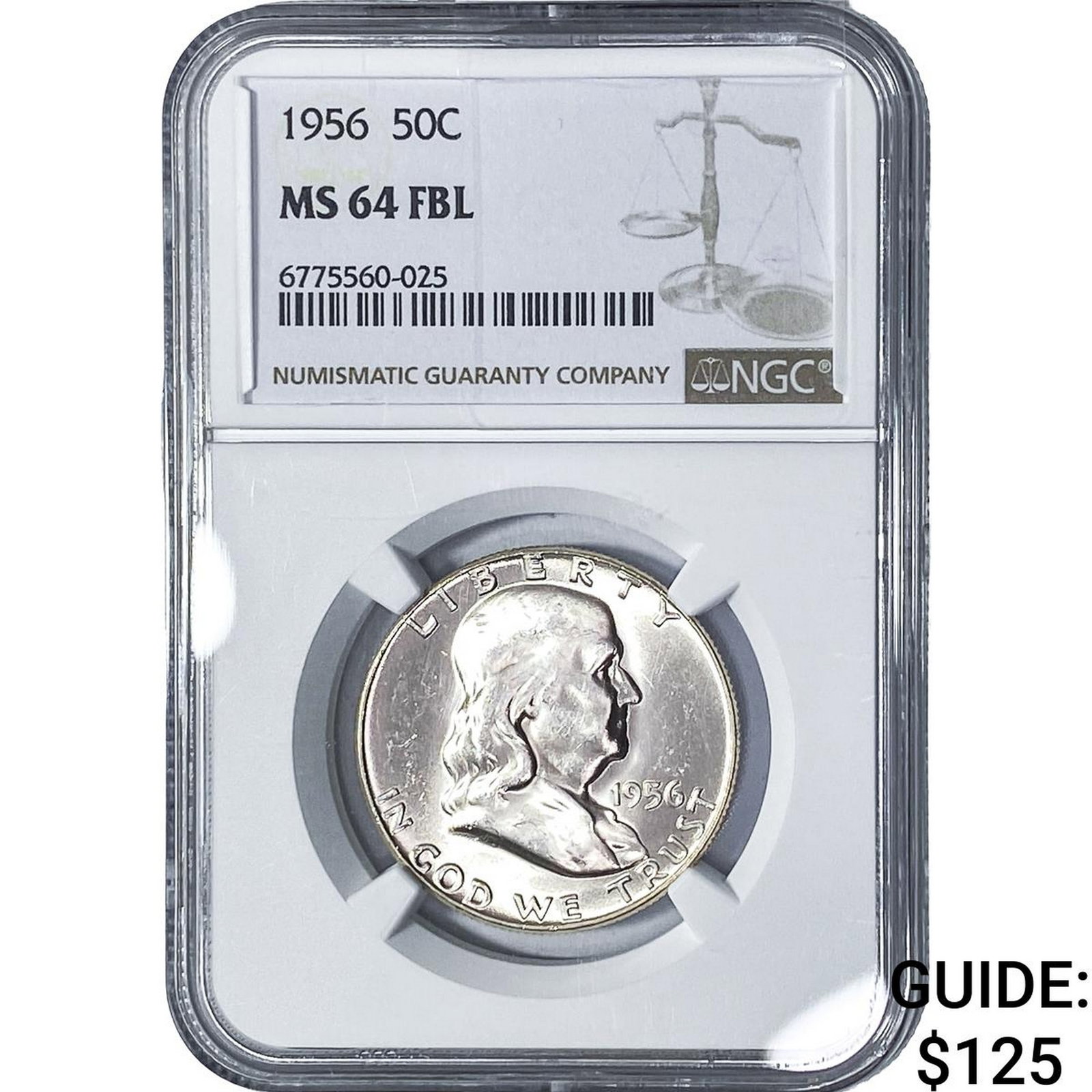 1956 Franklin Half Dollar NGC MS64 FBL: 1956 Franklin Half Dollar NGC MS64 FBL
