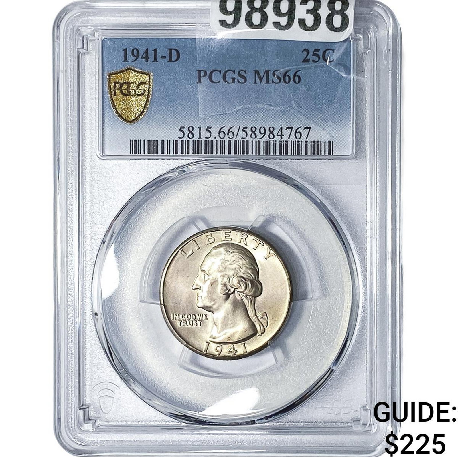 1941-D Washington Silver Quarter PCGS MS66: 1941-D Washington Silver Quarter PCGS MS66