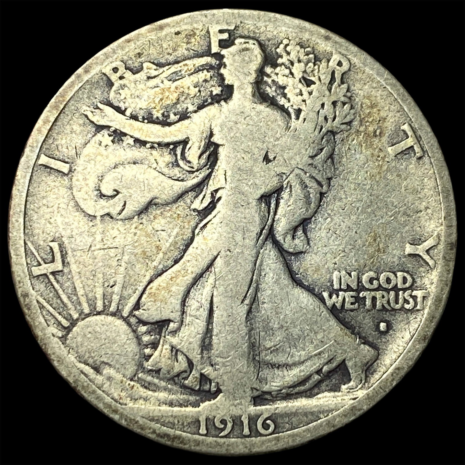 1916-S Walking Liberty Half Dollar NICELY CIRCULATED: 1916-S Walking Liberty Half Dollar NICELY CIRCULATED