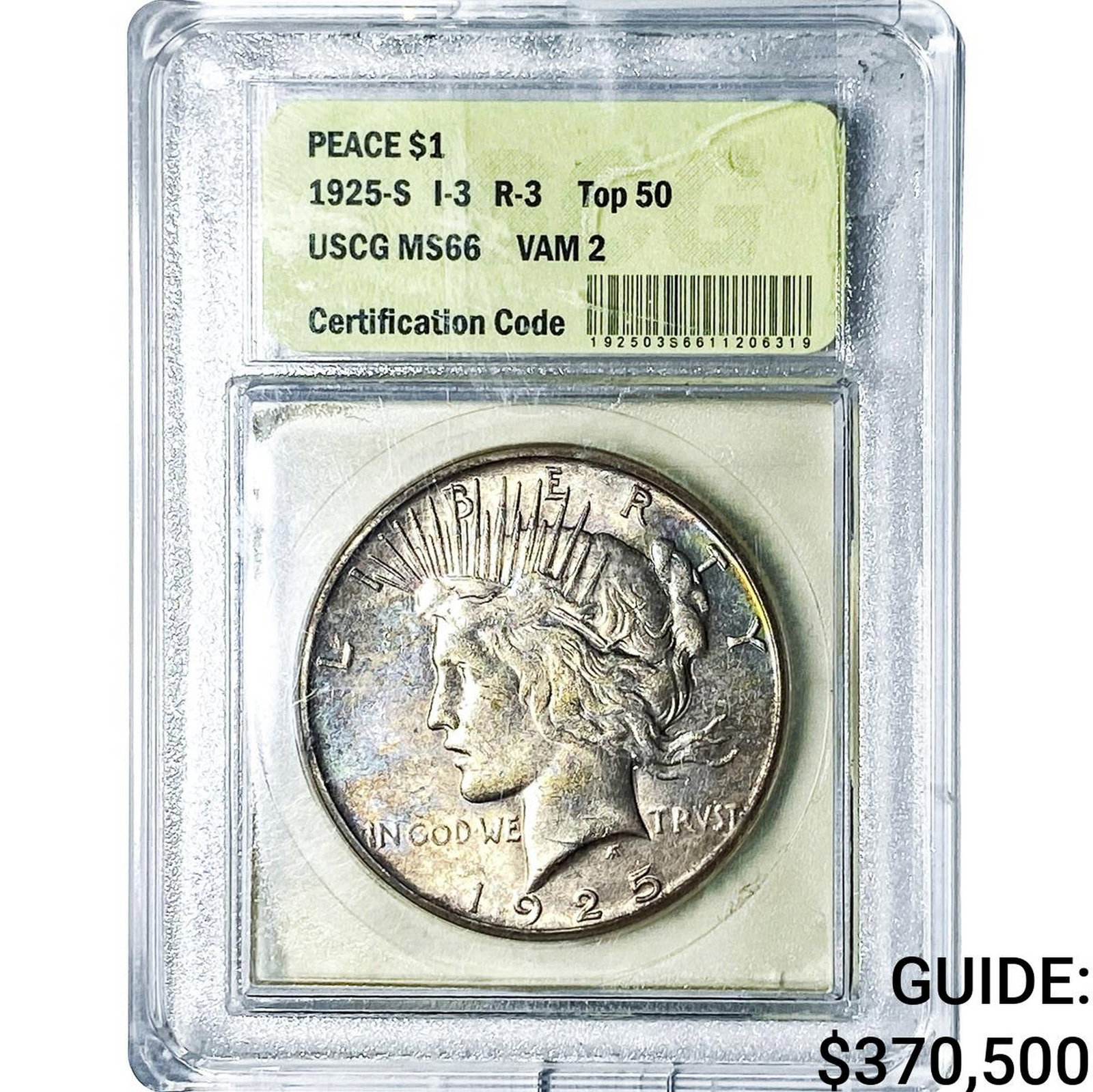1925-S Silver Peace Dollar USUG MS66 VAM 2: 1925-S Silver Peace Dollar USUG MS66 VAM 2