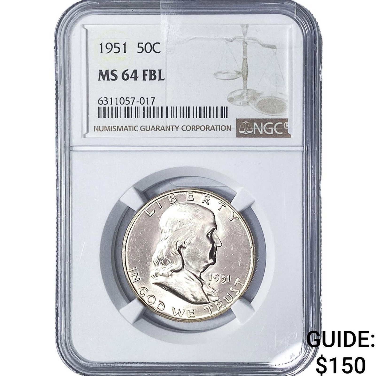 1951 Franklin Half Dollar NGC MS64 FBL: 1951 Franklin Half Dollar NGC MS64 FBL