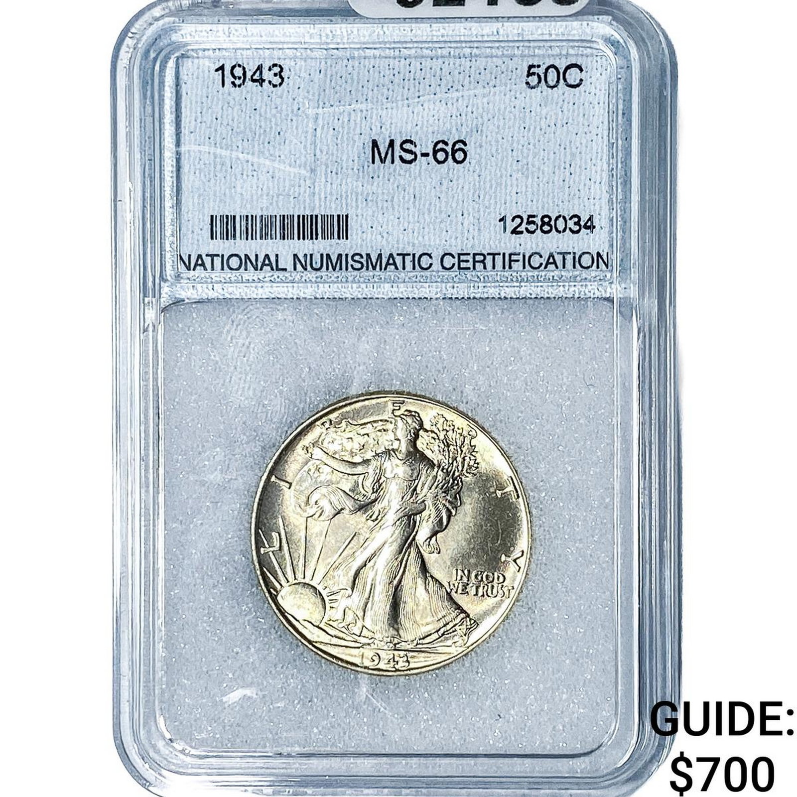 1943 Walking Liberty Half Dollar NNC MS66