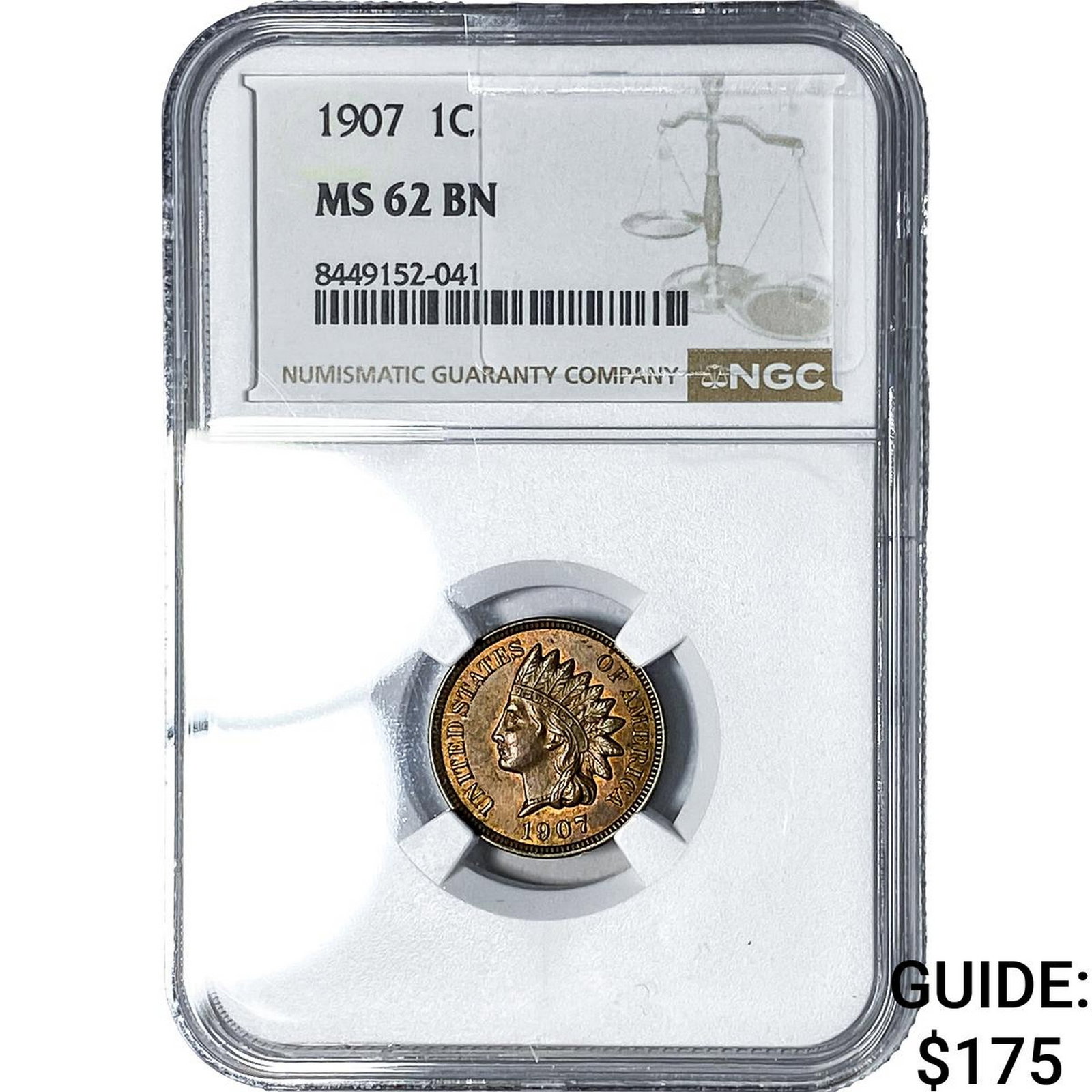 1907 Indian Head Cent NGC MS62 BN: 1907 Indian Head Cent NGC MS62 BN