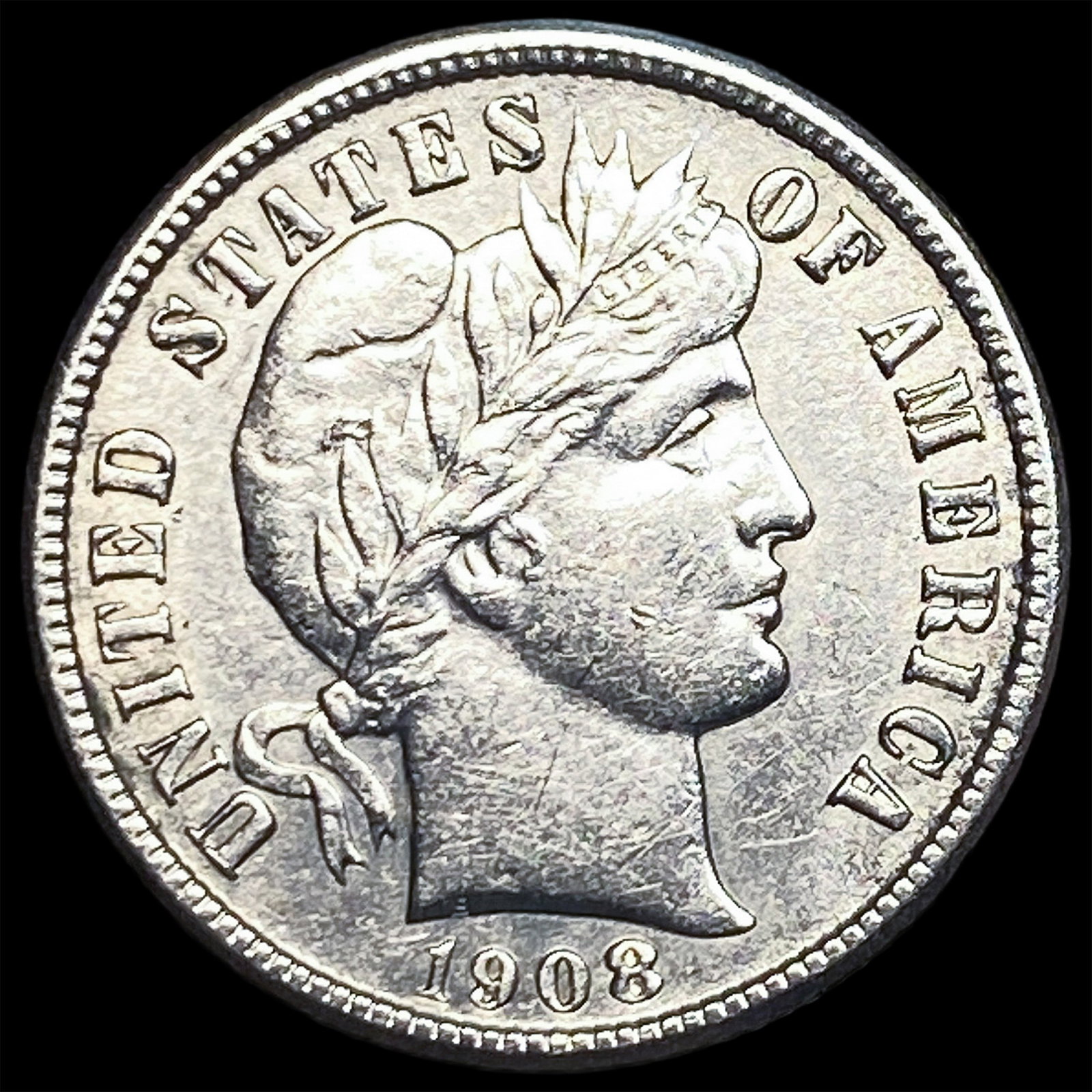 1908-S Silver Barber Dime CLOSELY UNCIRCULATED: 1908-S Silver Barber Dime CLOSELY UNCIRCULATED