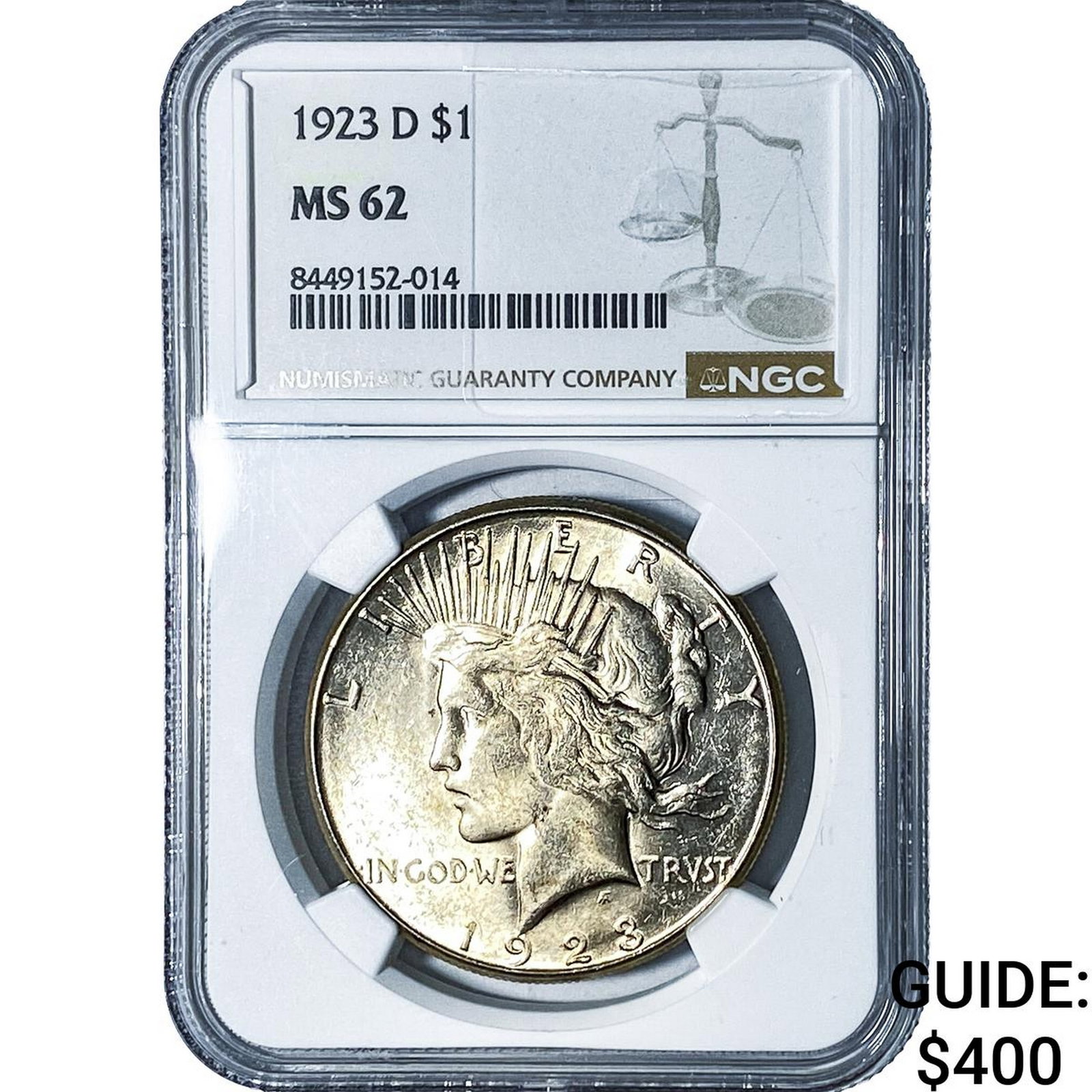 1923-D Silver Peace Dollar NGC MS62: 1923-D Silver Peace Dollar NGC MS62