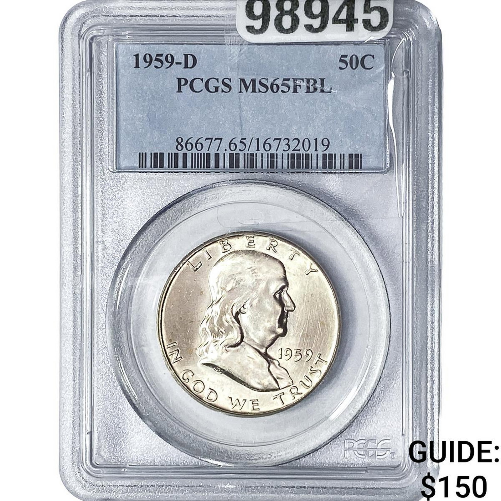 1959-D Franklin Half Dollar PCGS MS65 FBL: 1959-D Franklin Half Dollar PCGS MS65 FBL
