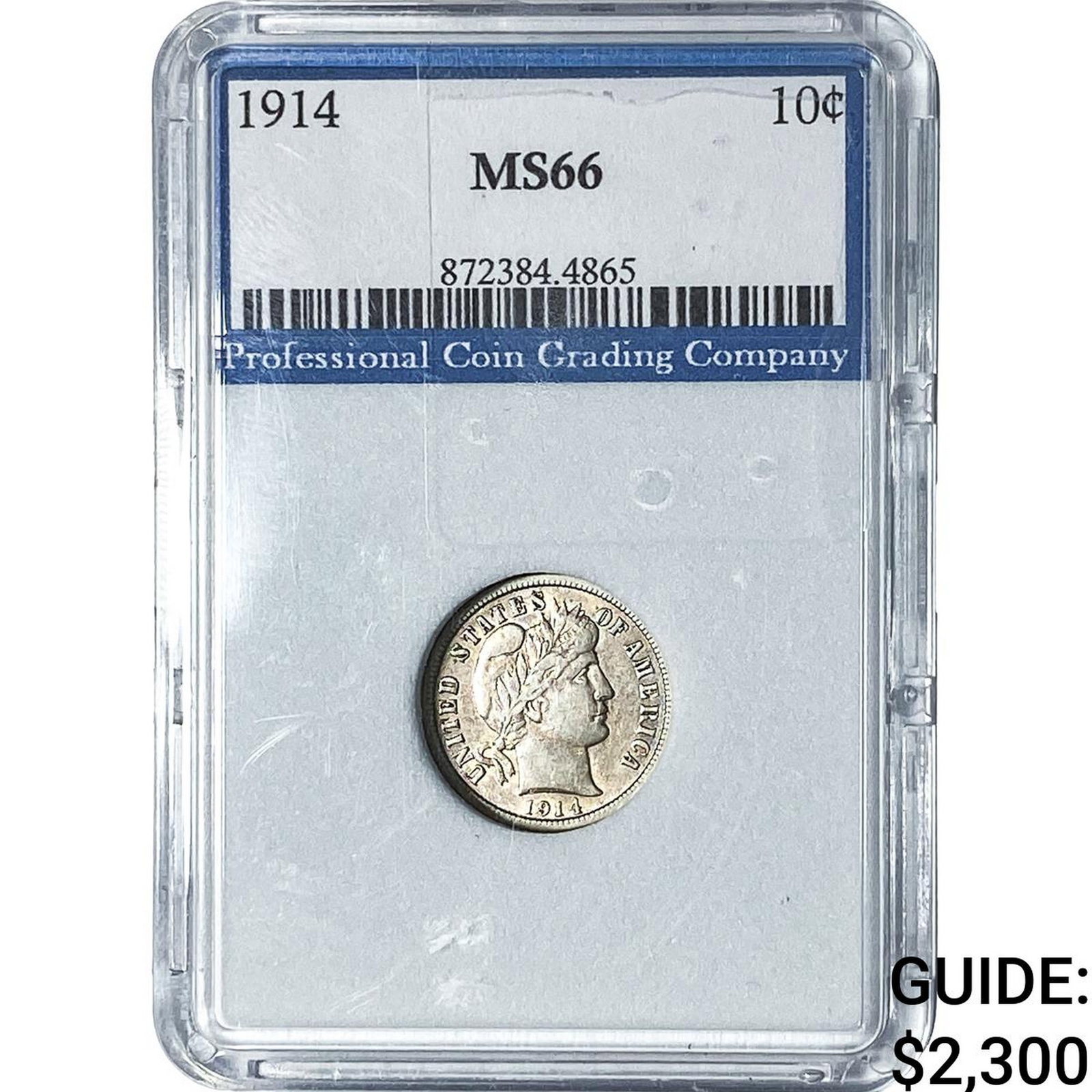 1914 Barber Dime PCG MS66: 1914 Barber Dime PCG MS66