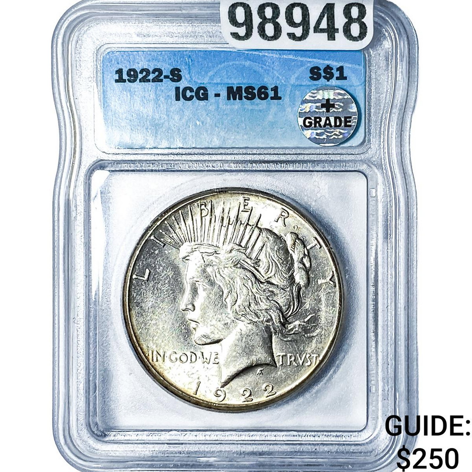 1922-S Silver Peace Dollar ICG MS61: 1922-S Silver Peace Dollar ICG MS61
