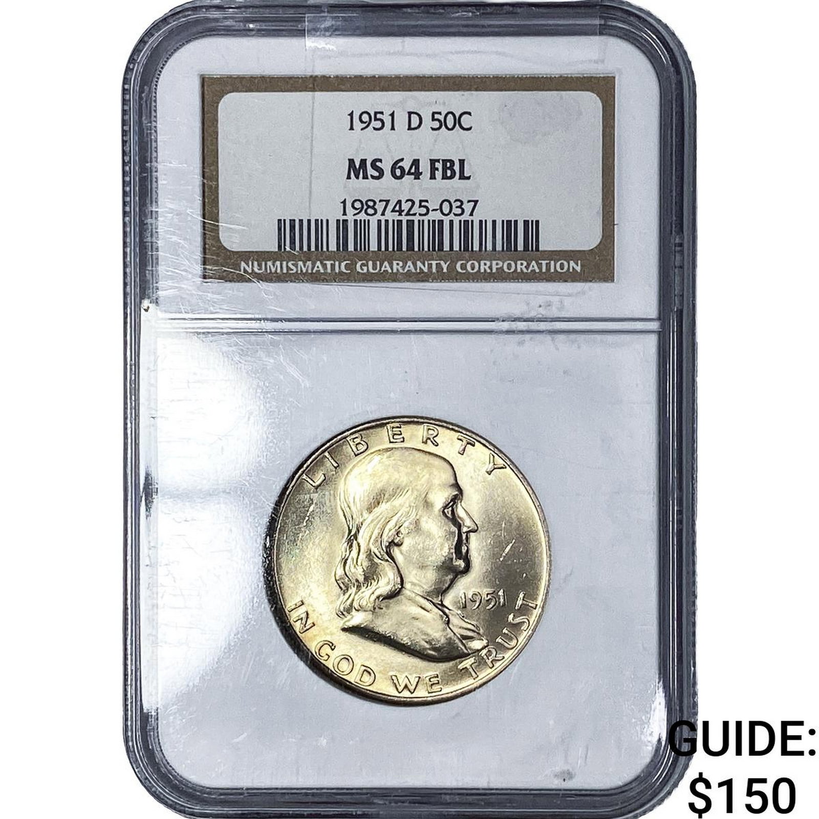 1951-D Franklin Half Dollar NGC MS64 FBL: 1951-D Franklin Half Dollar NGC MS64 FBL