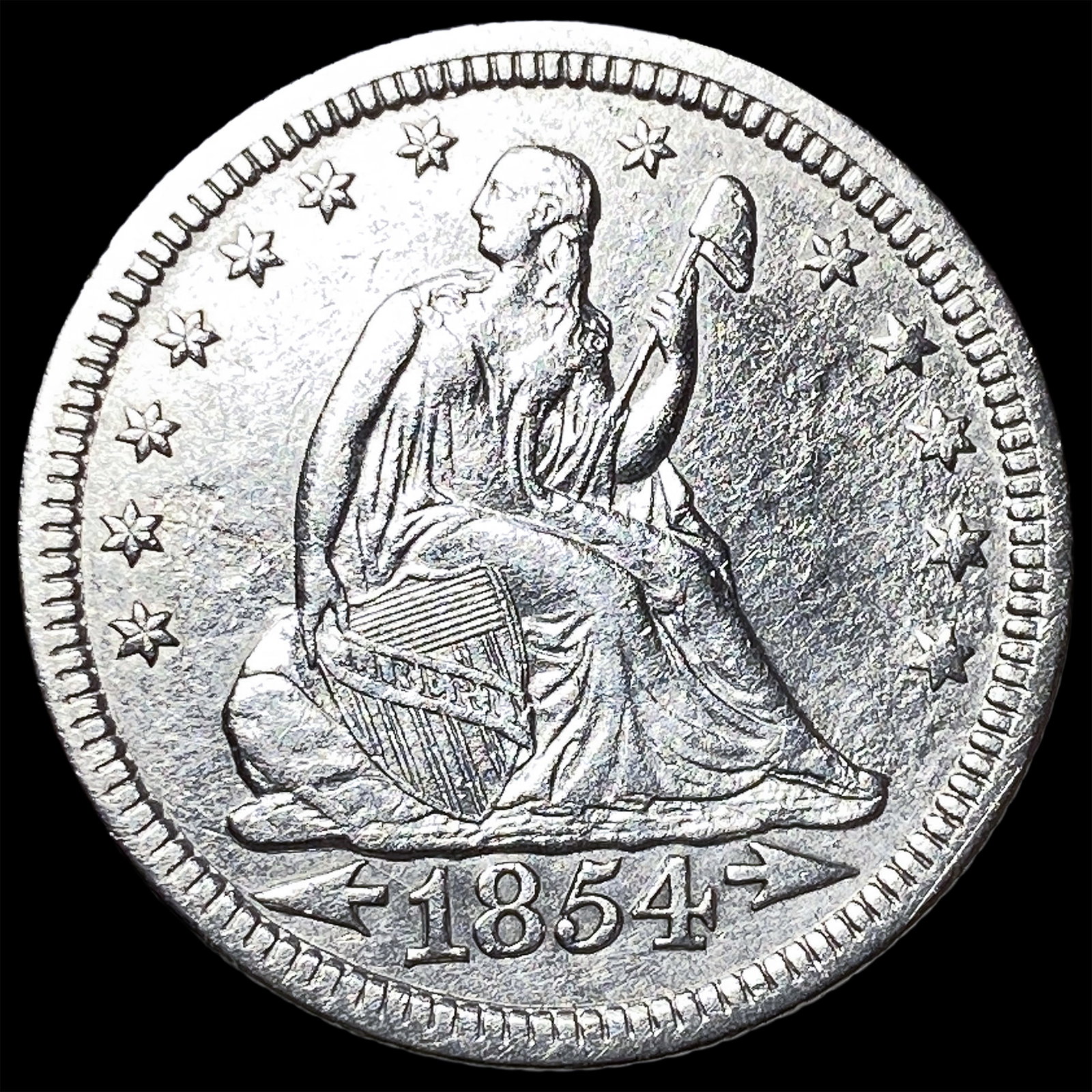 1854 Arrows Seated Liberty Silver Quarter CHOICE AU: 1854 Arrows Seated Liberty Silver Quarter CHOICE AU