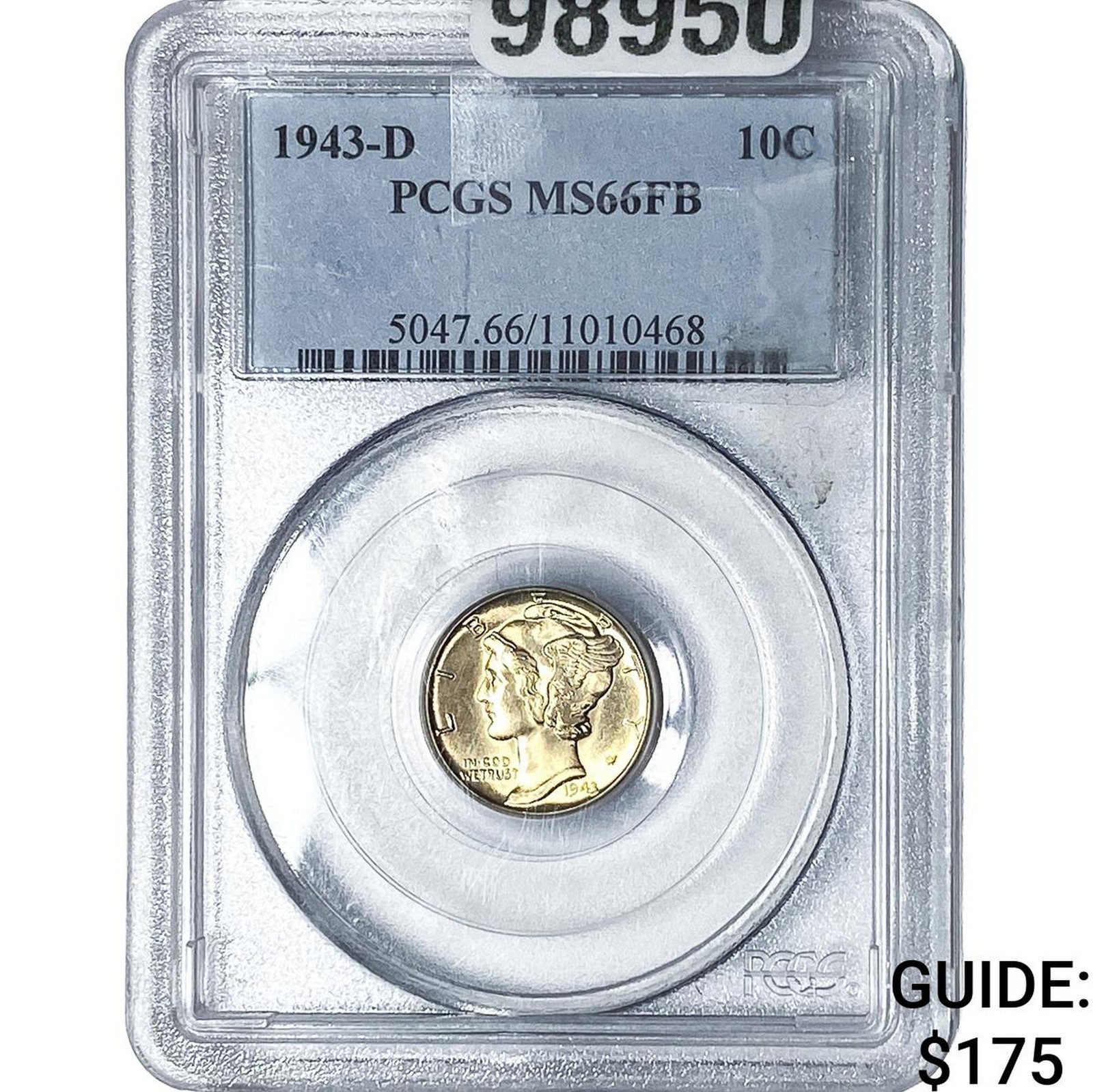 1943-D Mercury Silver Dime PCGS MS66 FB: 1943-D Mercury Silver Dime PCGS MS66 FB
