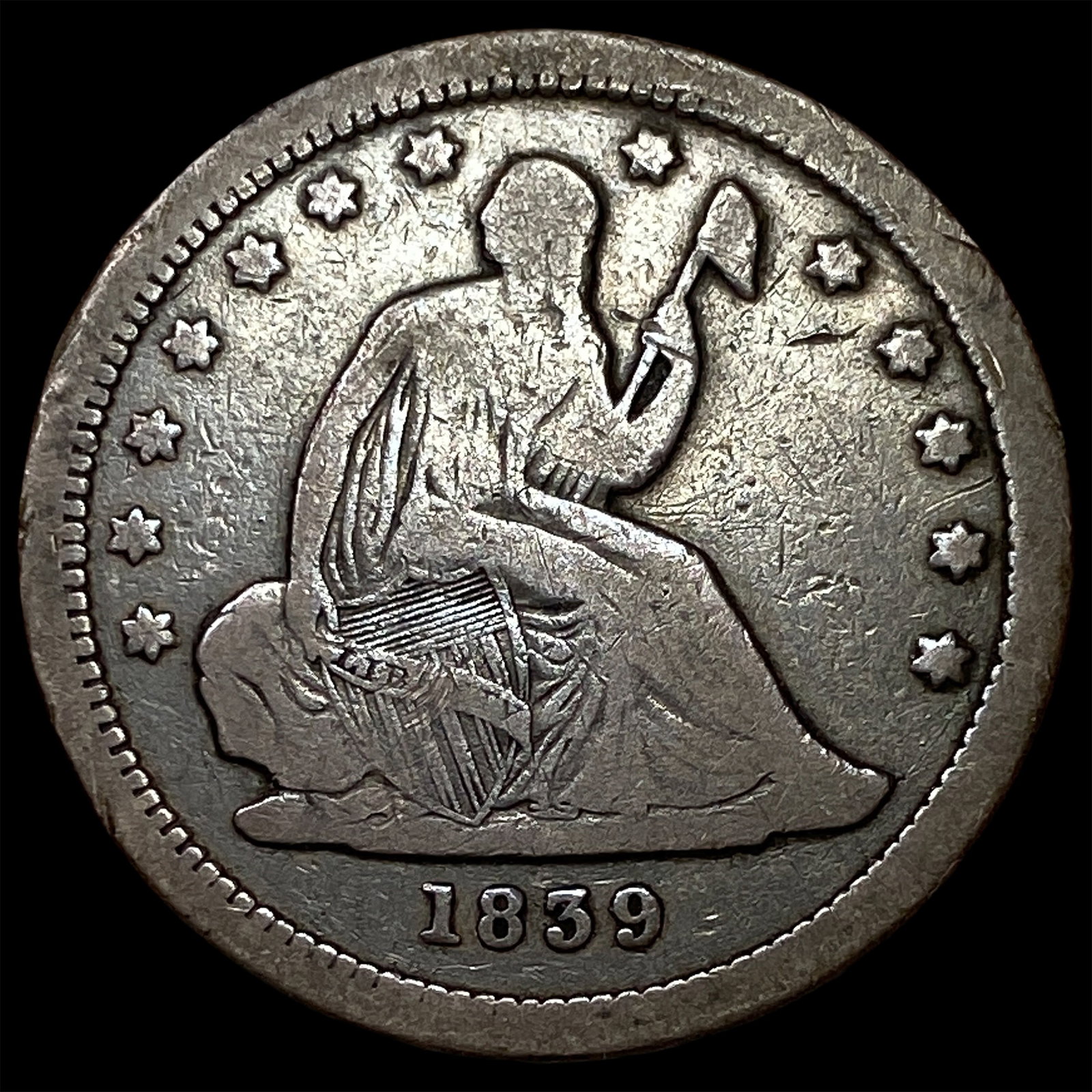 1839 Seated Liberty Silver Quarter LIGHTLY CIRCULATED: 1839 Seated Liberty Silver Quarter LIGHTLY CIRCULATED
