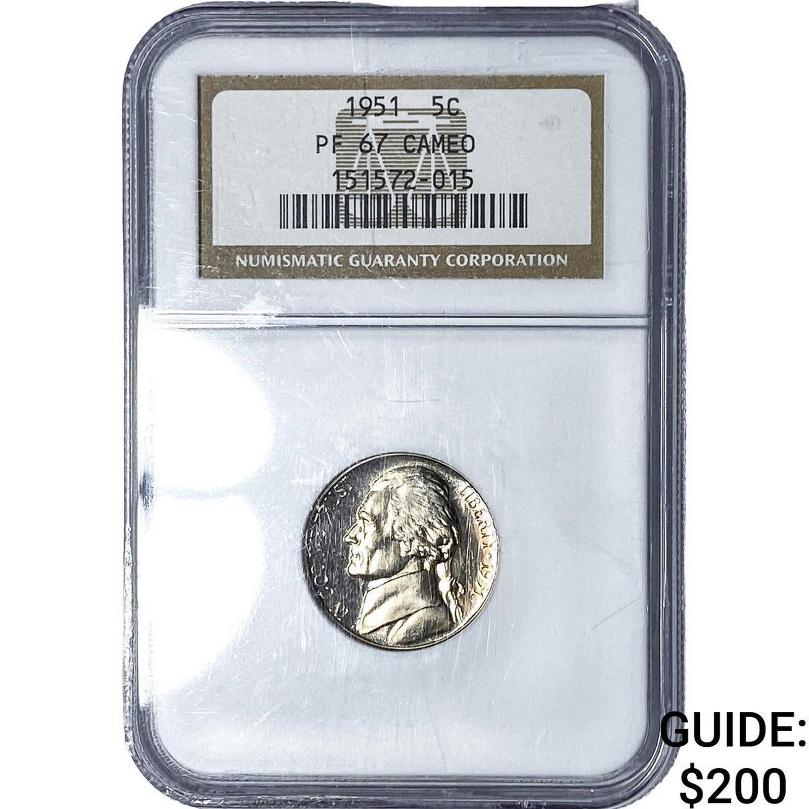1951 Jefferson Nickel NGC PF67 Cameo: 1951 Jefferson Nickel NGC PF67 Cameo