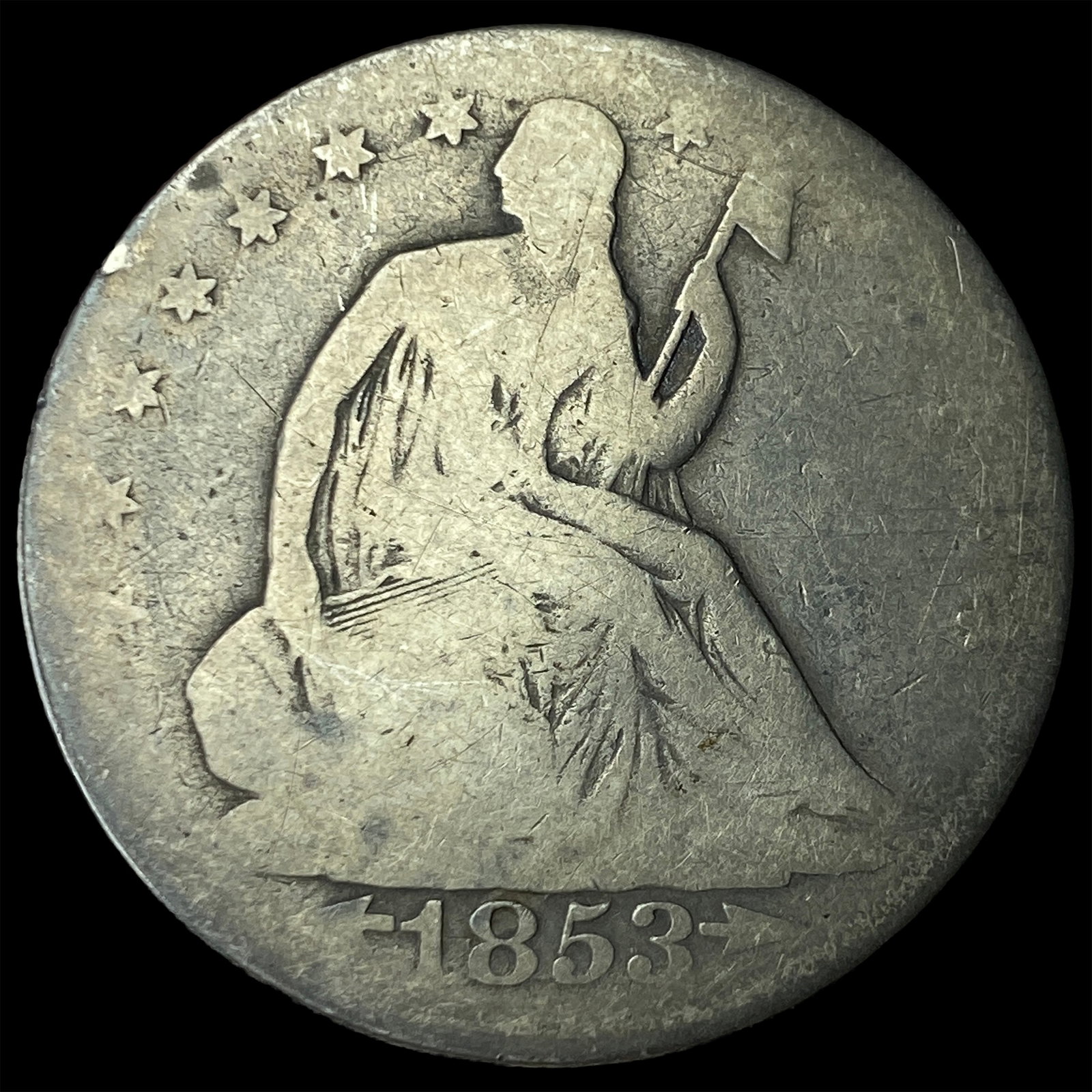 1853 Arrows/Rays Seated Liberty Half Dollar NICELY CIRCULATED (1 of 2)