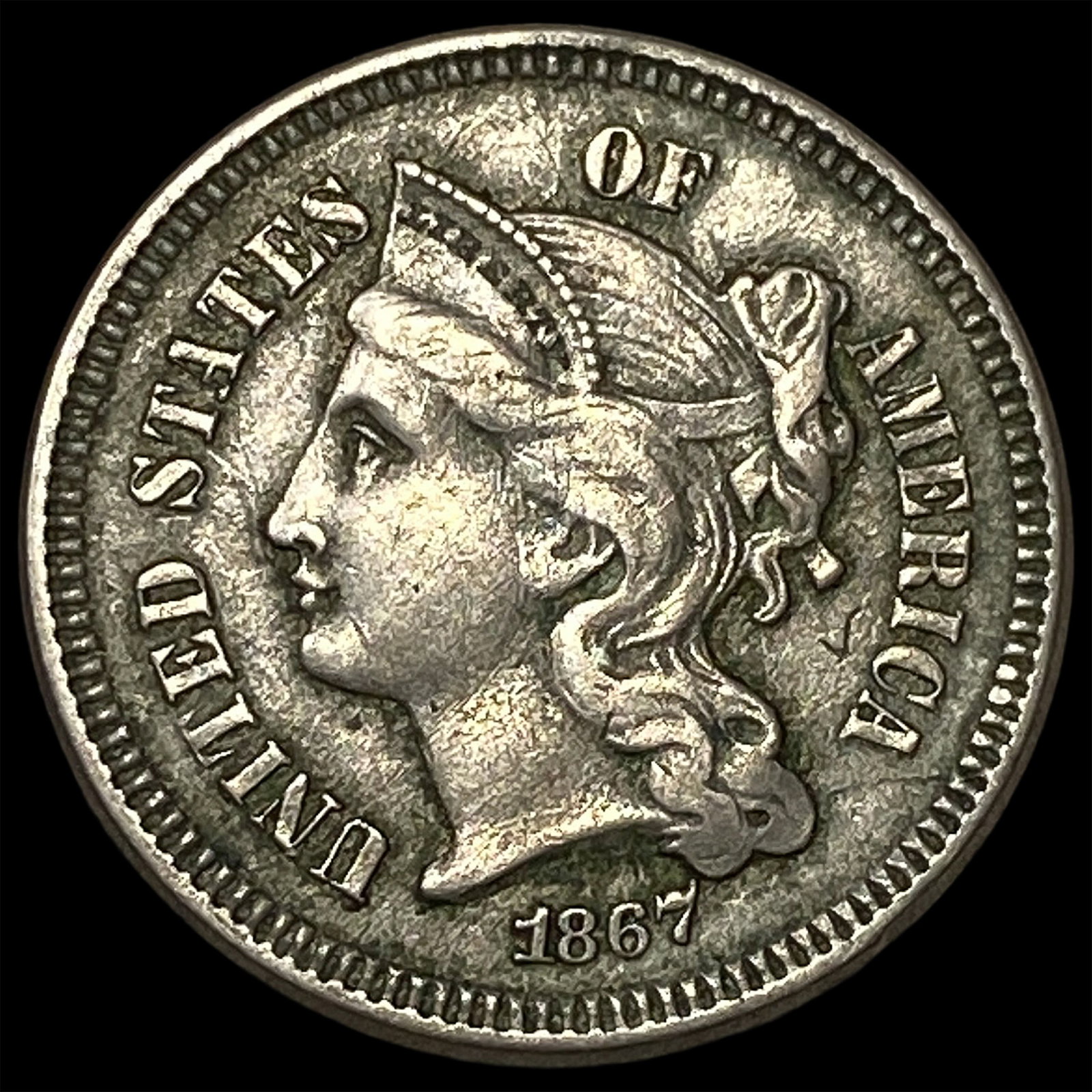 1867 Nickel Three-Cent Piece LIGHTLY CIRCULATED: 1867 Nickel Three-Cent Piece LIGHTLY CIRCULATED