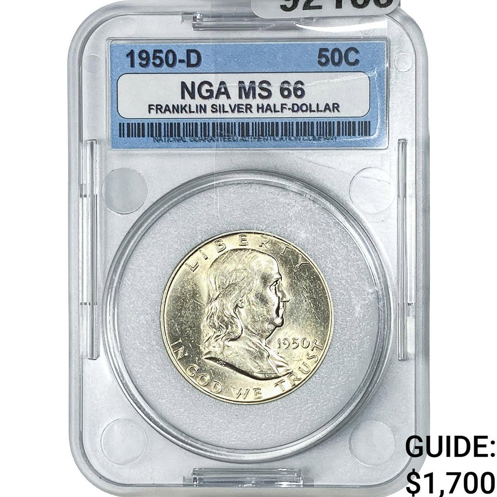 1950-D Franklin Half Dollar NGA MS66: 1950-D Franklin Half Dollar NGA MS66