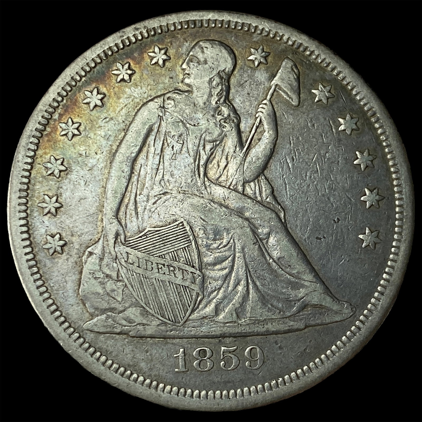 1859-O Silver Seated Liberty Dollar NEARLY UNCIRCULATED: 1859-O Silver Seated Liberty Dollar NEARLY UNCIRCULATED