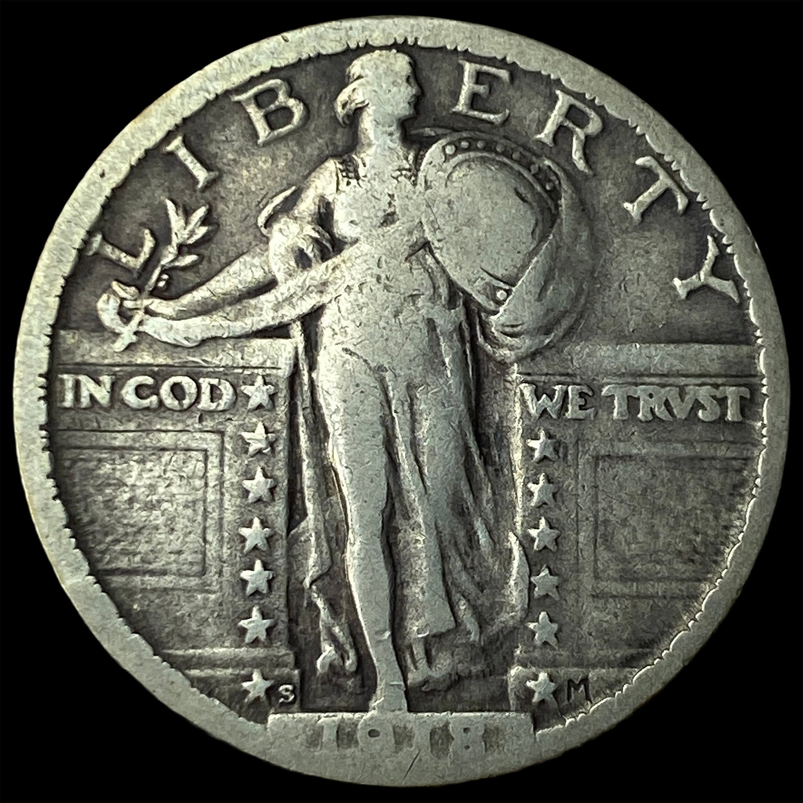 1918-S Silver Standing Liberty Quarter LIGHTLY CIRCULATED: 1918-S Silver Standing Liberty Quarter LIGHTLY CIRCULATED