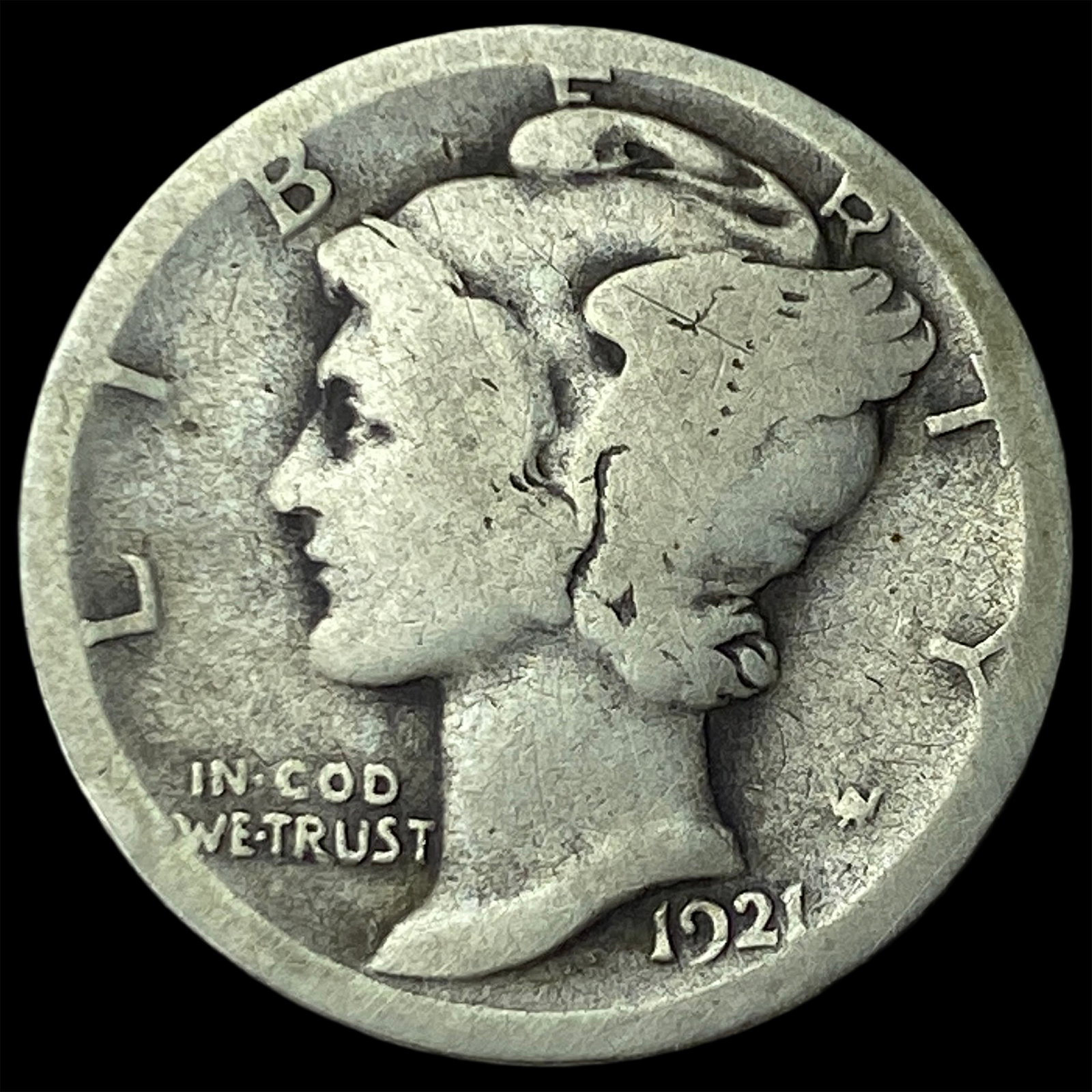 1921-D Silver Mercury Dime NICELY CIRCULATED: 1921-D Silver Mercury Dime NICELY CIRCULATED