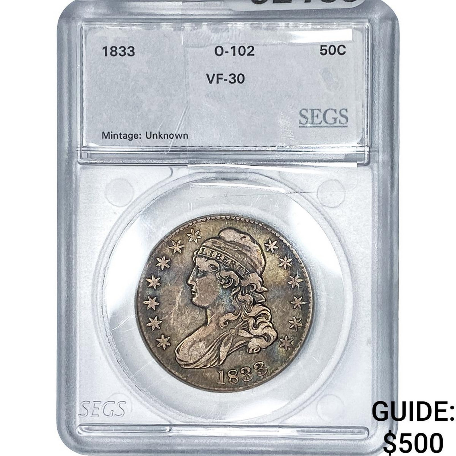 1833 Capped Bust Half Dollar SEGS VF30: 1833 Capped Bust Half Dollar SEGS VF30