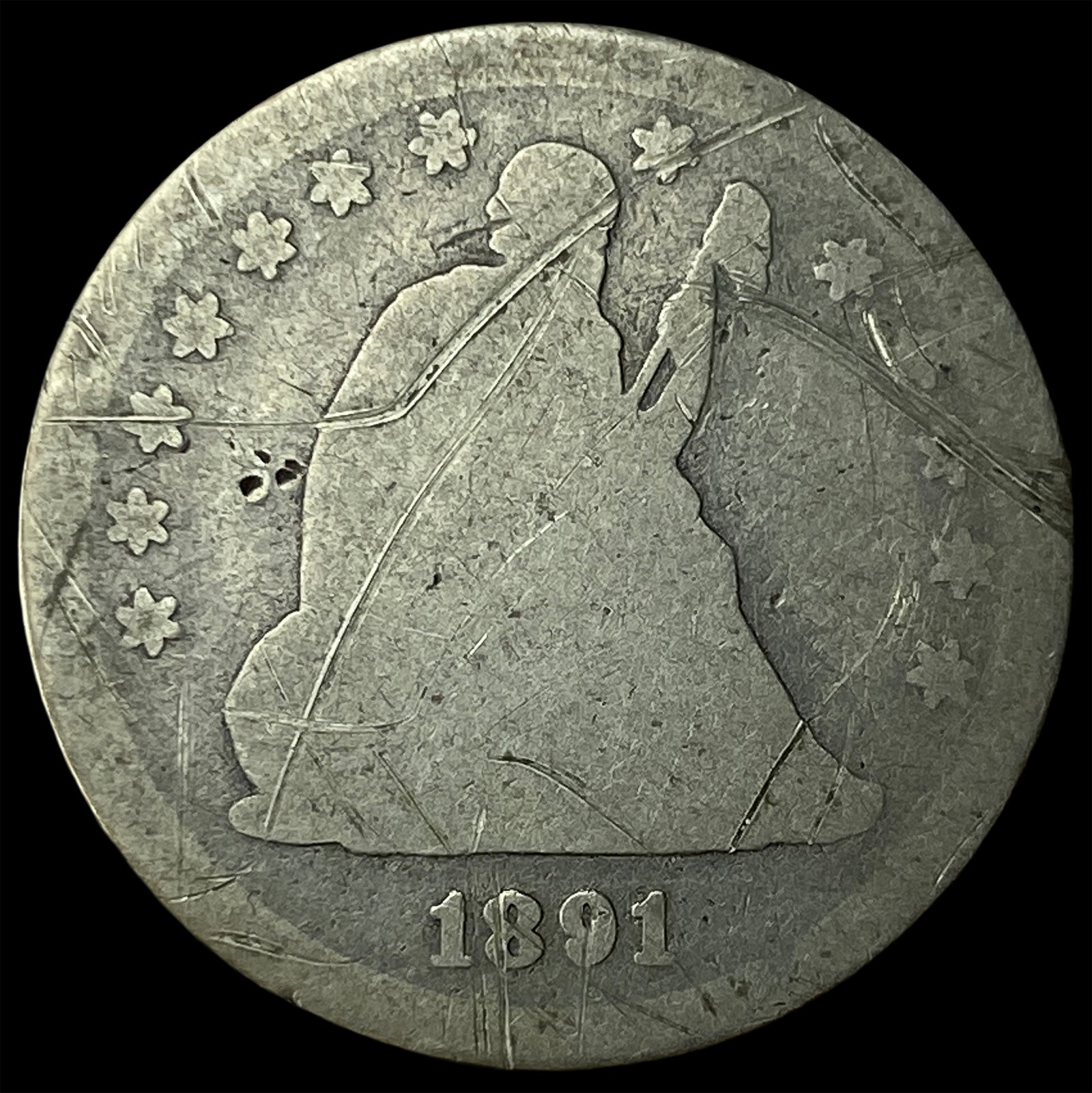 1891-S Silver Seated Liberty Quarter NICELY CIRCULATED: 1891-S Silver Seated Liberty Quarter NICELY CIRCULATED