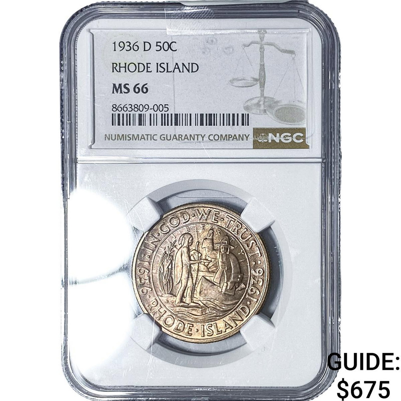 1936-D Rhode Island Half Dollar NGC MS66: 1936-D Rhode Island Half Dollar NGC MS66