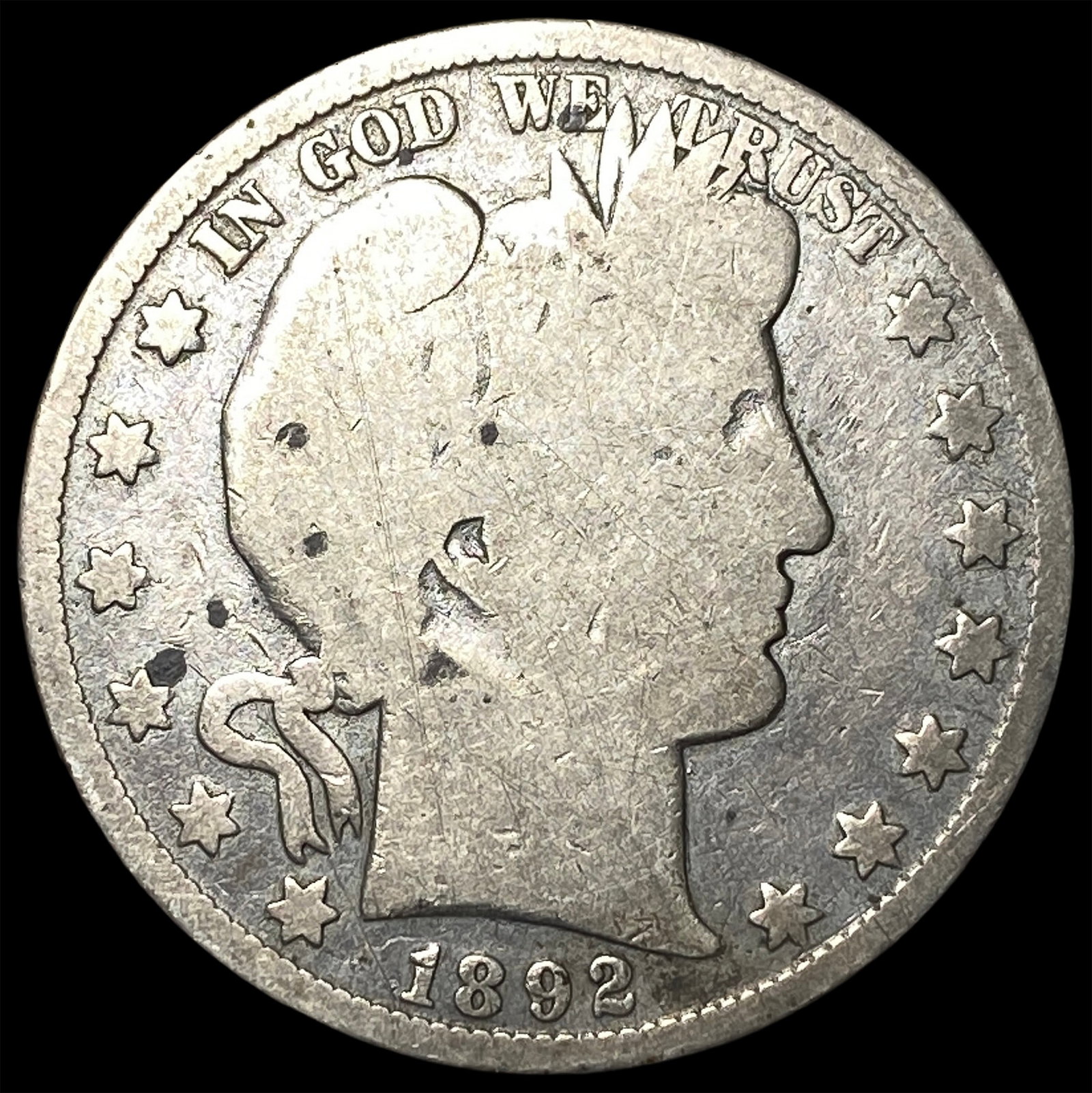 1892 Silver Barber Half Dollar NICELY CIRCULATED: 1892 Silver Barber Half Dollar NICELY CIRCULATED