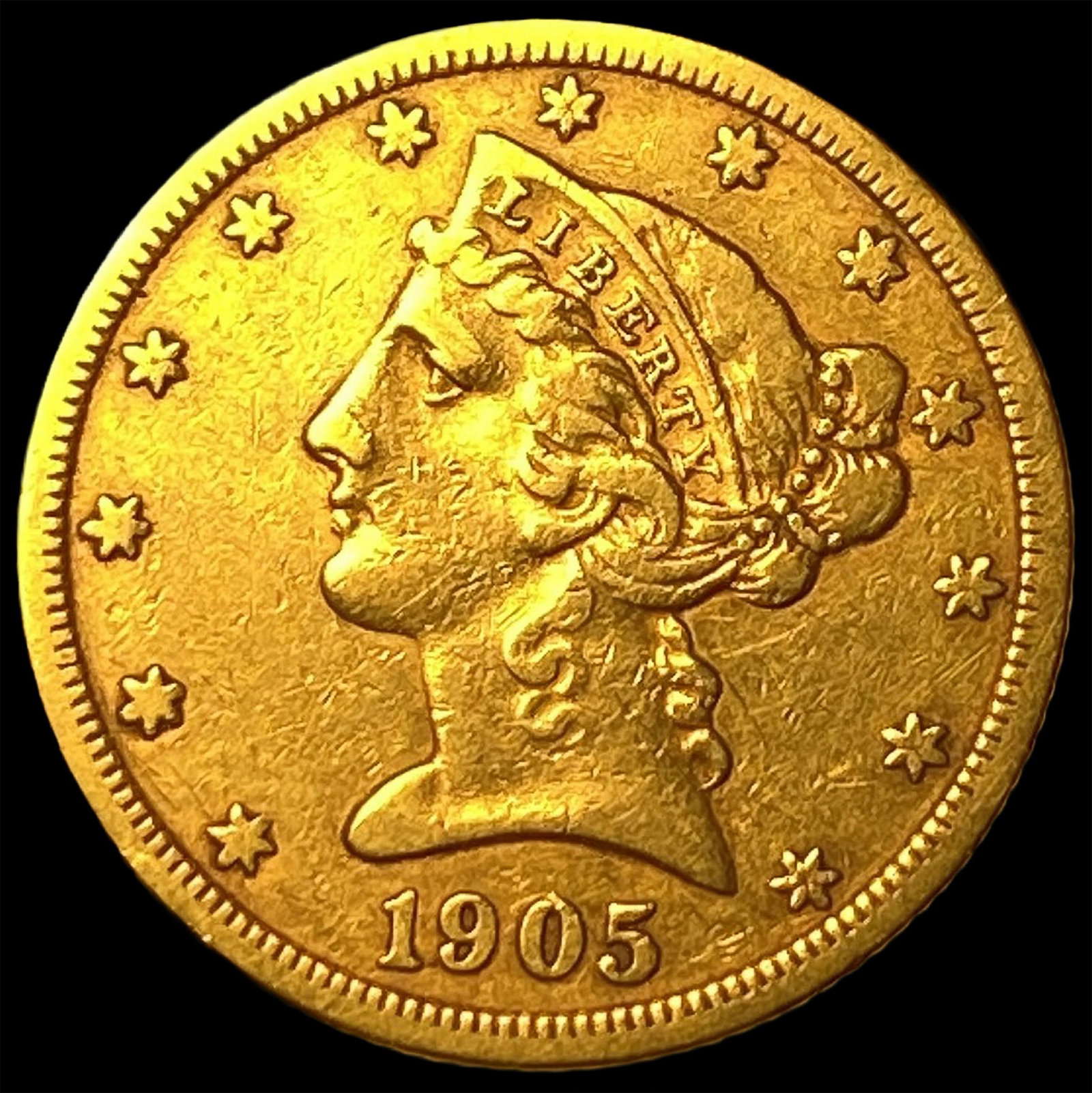 1905-S $5 Gold Half Eagle CHOICE AU: 1905-S $5 Gold Half Eagle CHOICE AU