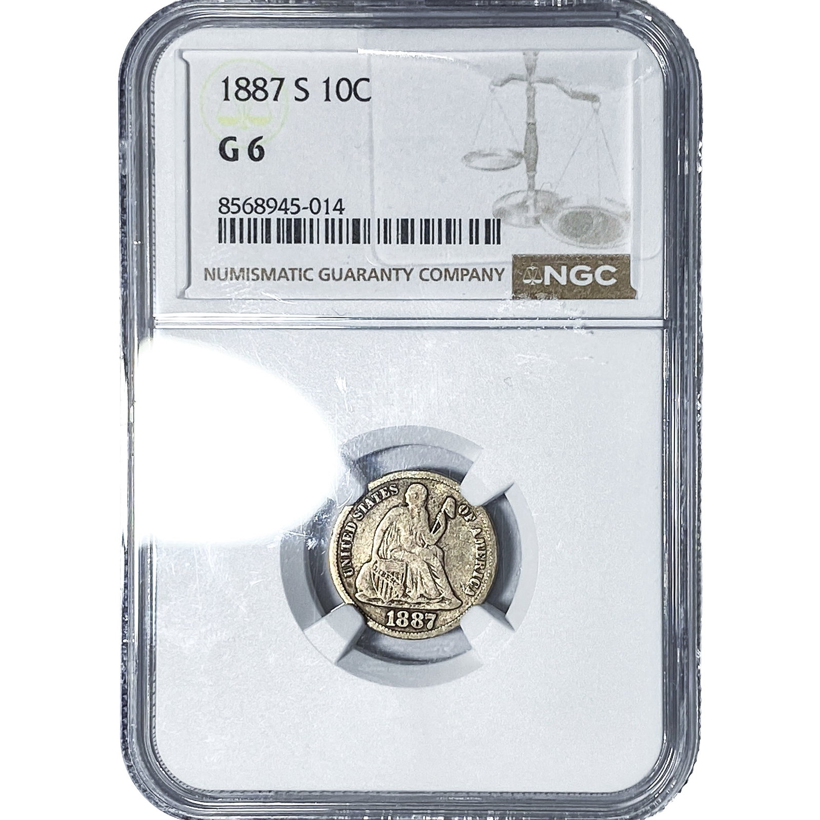 1887-S Seated Liberty Dime NGC G6: 1887-S Seated Liberty Dime NGC G6