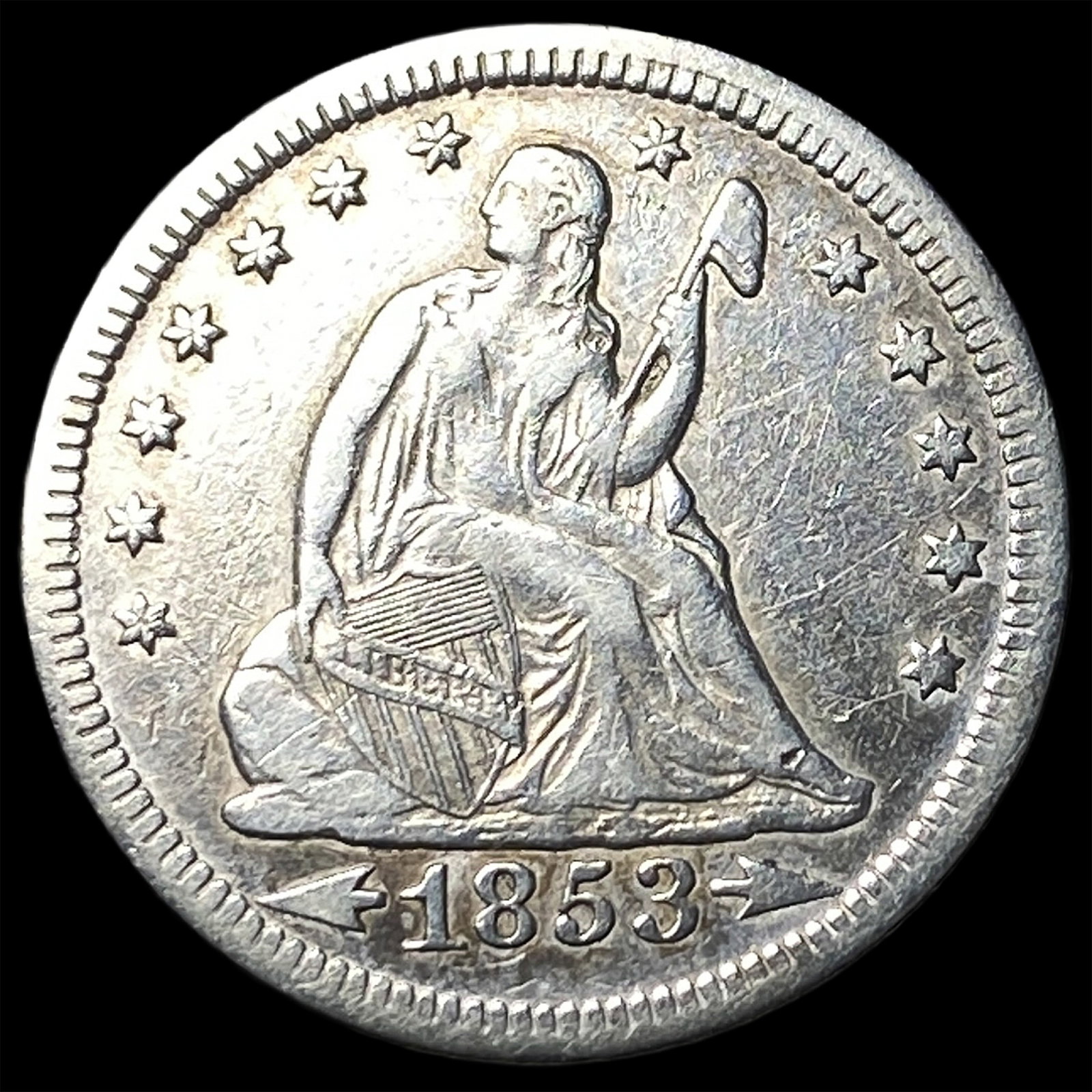 1853 Arrows/Rays Seated Liberty Quarter CLOSELY UNCIRCULATED: 1853 Arrows/Rays Seated Liberty Quarter CLOSELY UNCIRCULATED