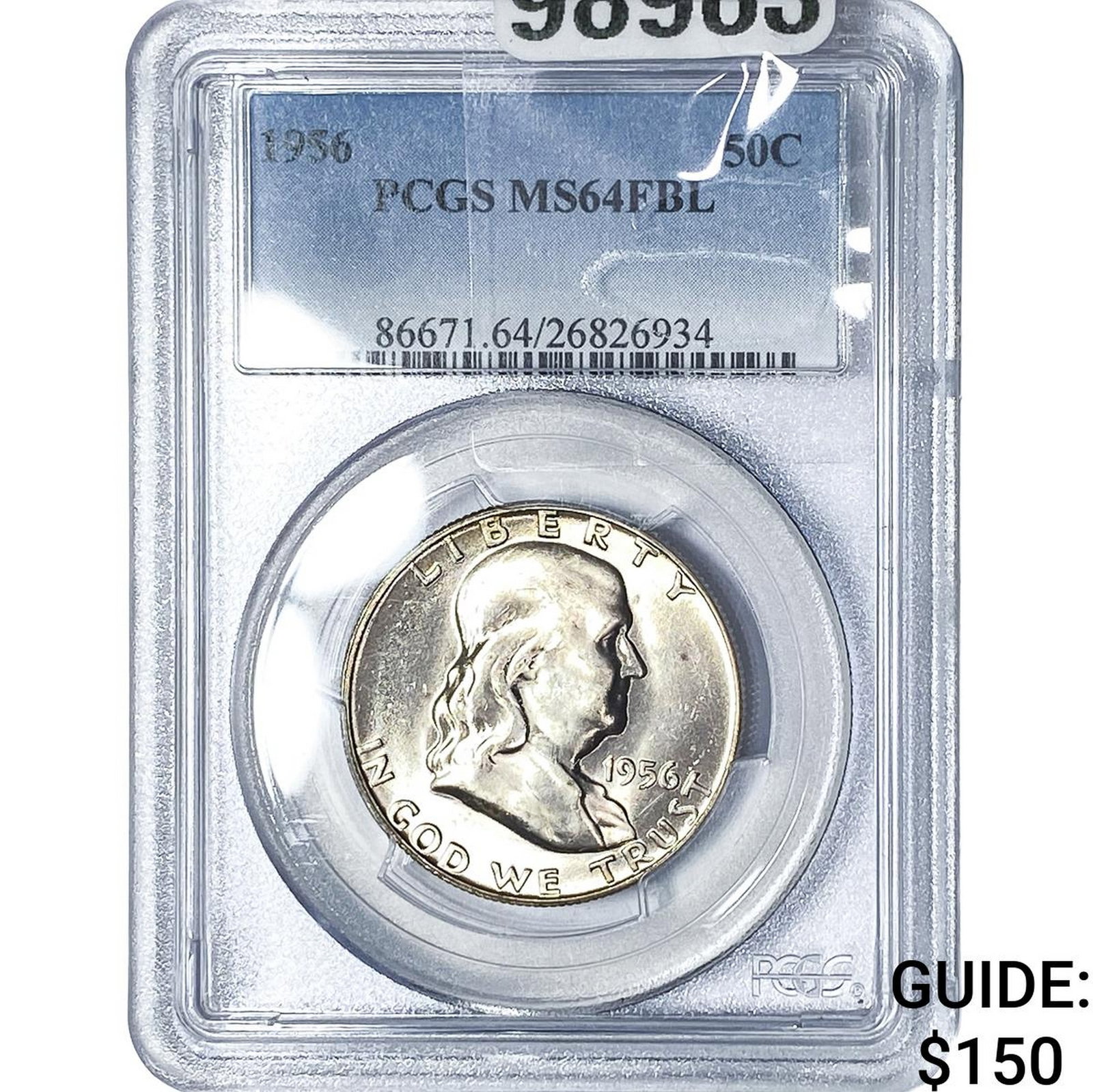 1956 Franklin Half Dollar PCGS MS64 FBL: 1956 Franklin Half Dollar PCGS MS64 FBL
