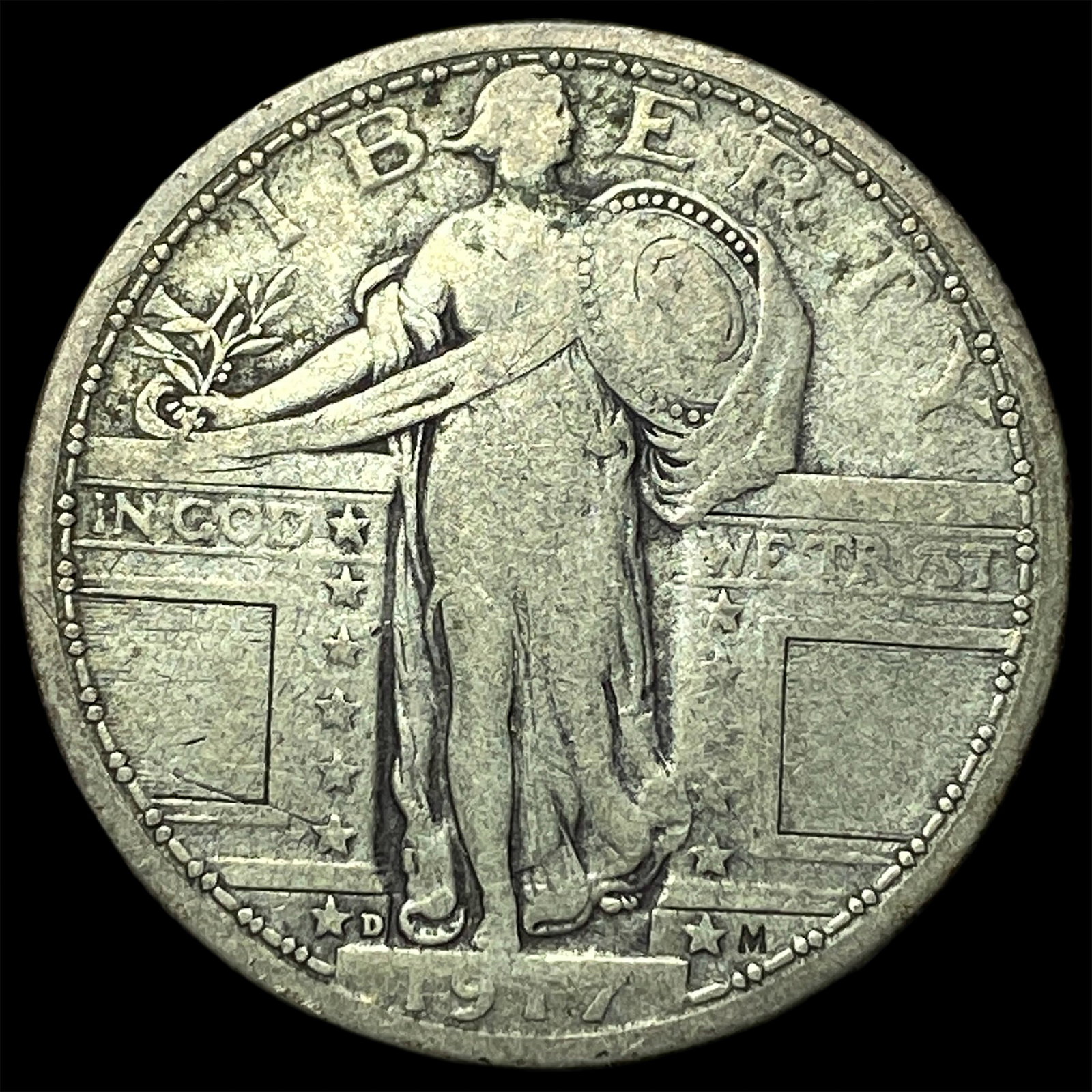1917-D Type 1 Silver Standing Liberty Quarter NEARLY UNCIRCULATED: 1917-D Type 1 Silver Standing Liberty Quarter NEARLY UNCIRCULATED