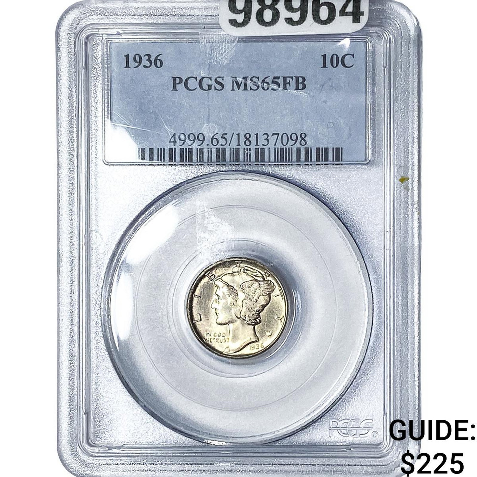 1936 Mercury Silver Dime PCGS MS65 FB: 1936 Mercury Silver Dime PCGS MS65 FB