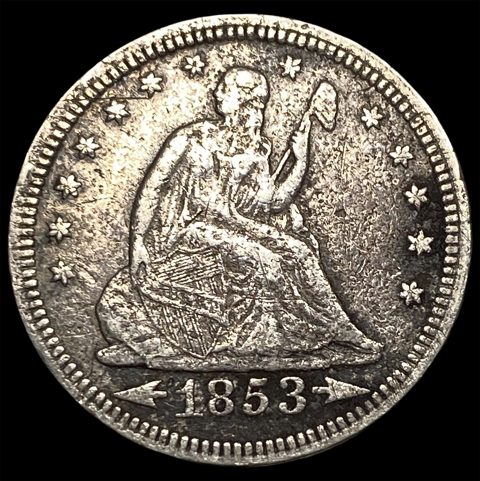 1853 Arrows/Rays Seated Liberty Quarter NEARLY UNCIRCULATED: 1853 Arrows/Rays Seated Liberty Quarter NEARLY UNCIRCULATED
