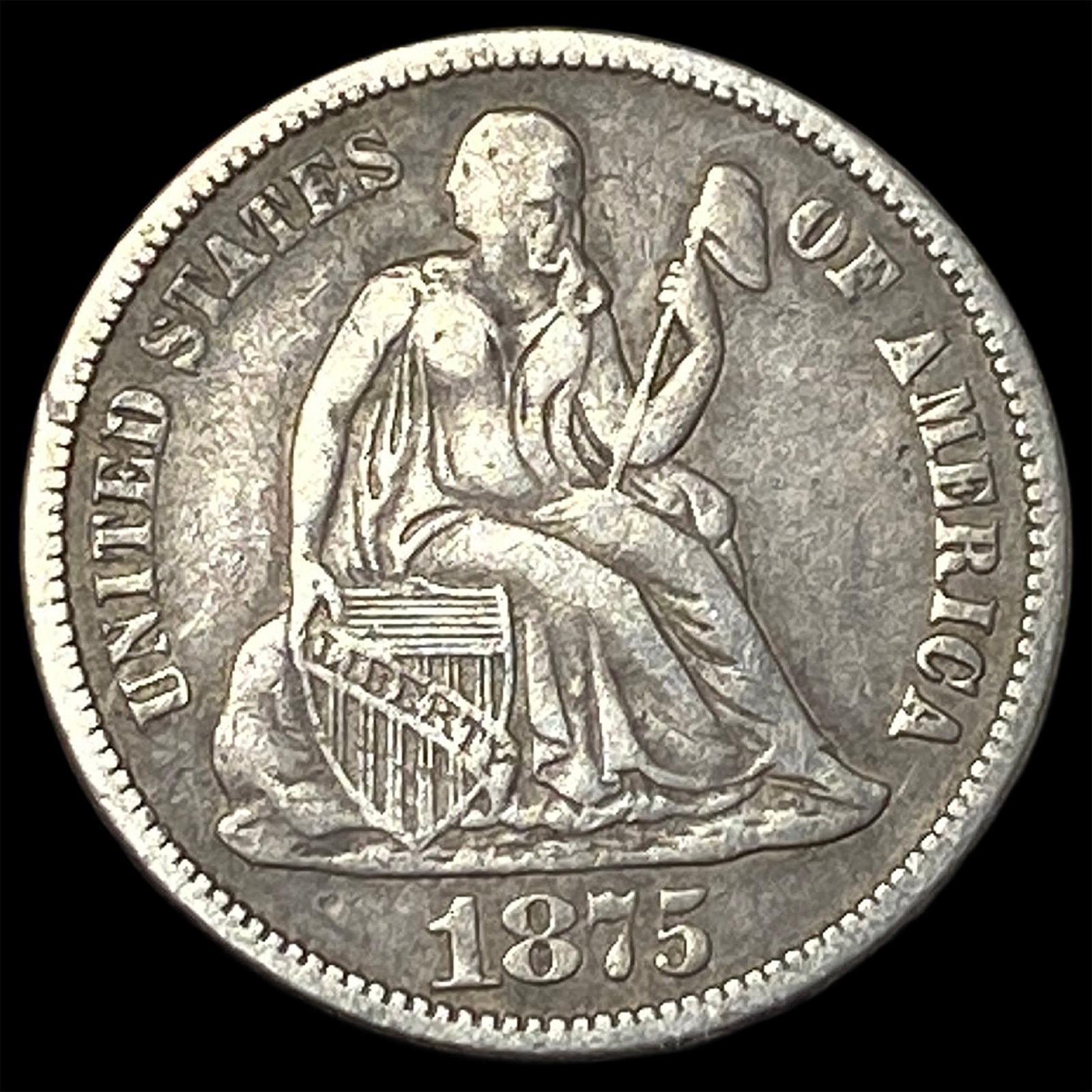 1875-CC Silver Seated Liberty Dime NEARLY UNCIRCULATED: 1875-CC Silver Seated Liberty Dime NEARLY UNCIRCULATED