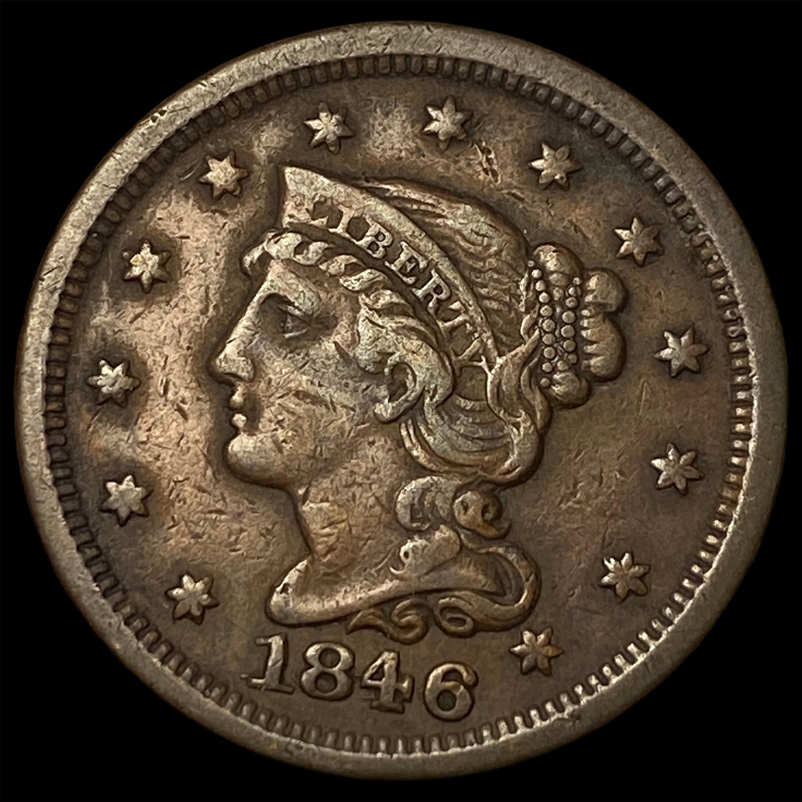 1846 Braided Hair Large Cent ABOUT UNCIRCULATED: 1846 Braided Hair Large Cent ABOUT UNCIRCULATED