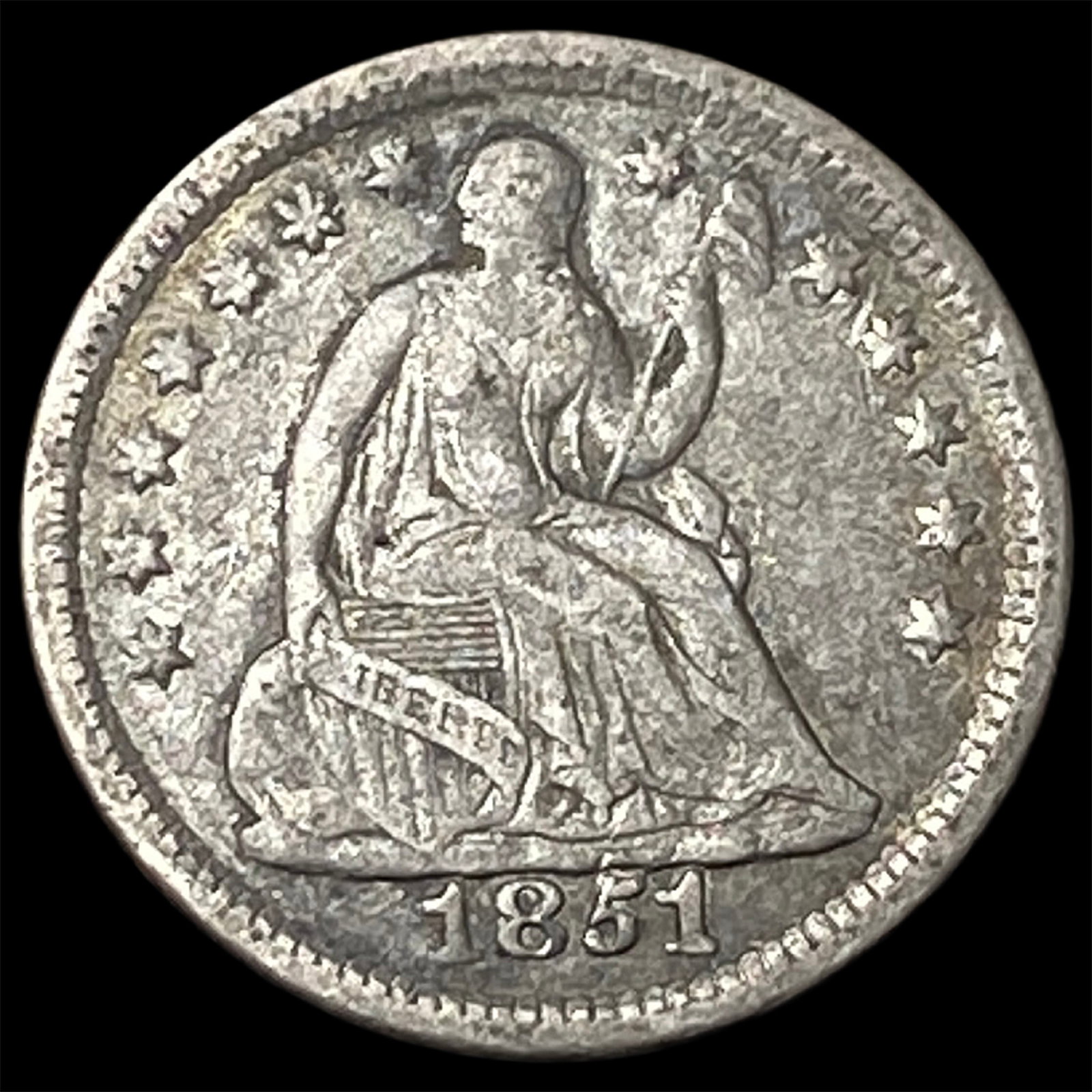1851-O Silver Seated Liberty Half Dime NEARLY UNCIRCULATED: 1851-O Silver Seated Liberty Half Dime NEARLY UNCIRCULATED