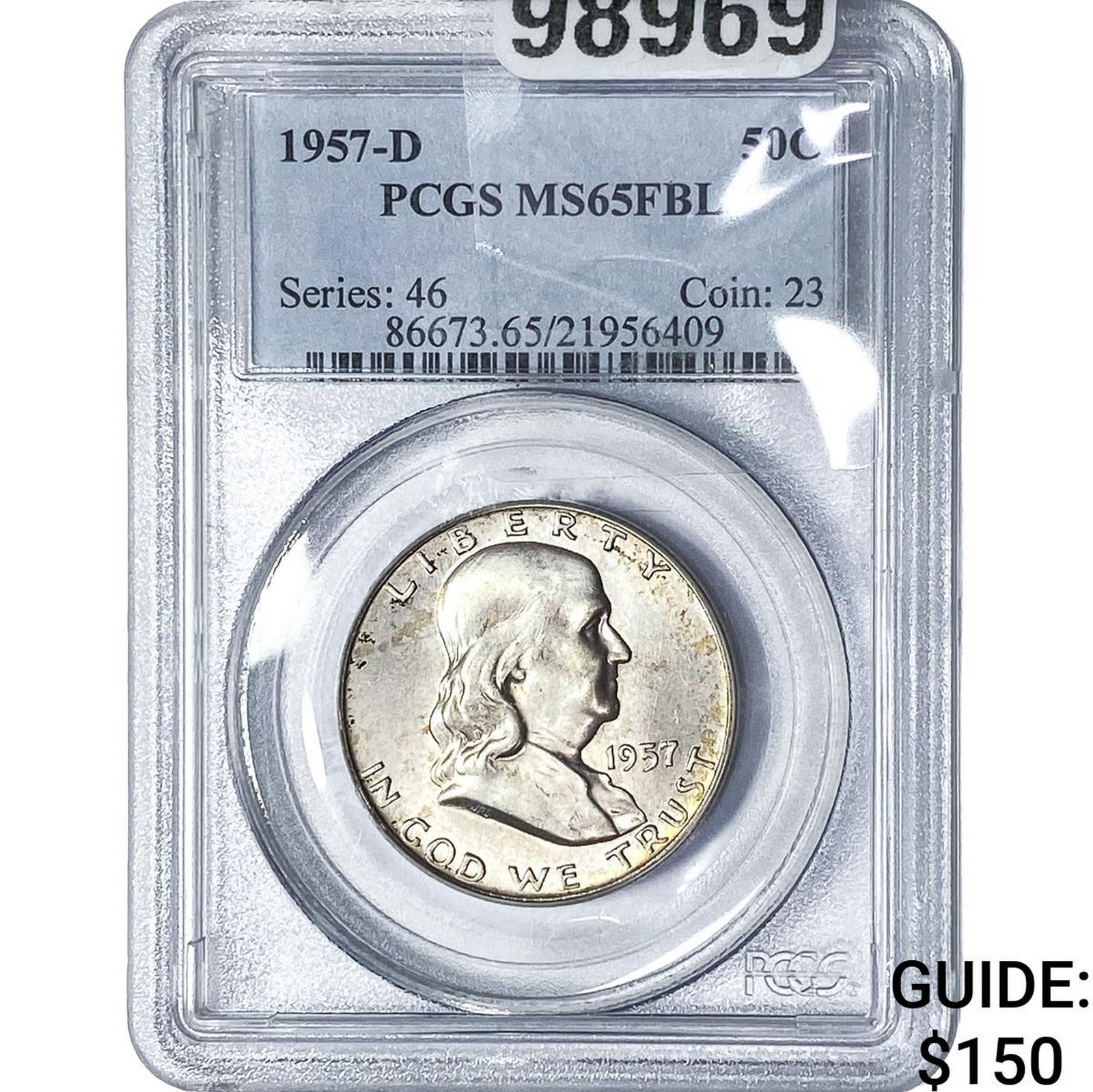 1957-D Franklin Half Dollar PCGS MS65 FBL: 1957-D Franklin Half Dollar PCGS MS65 FBL