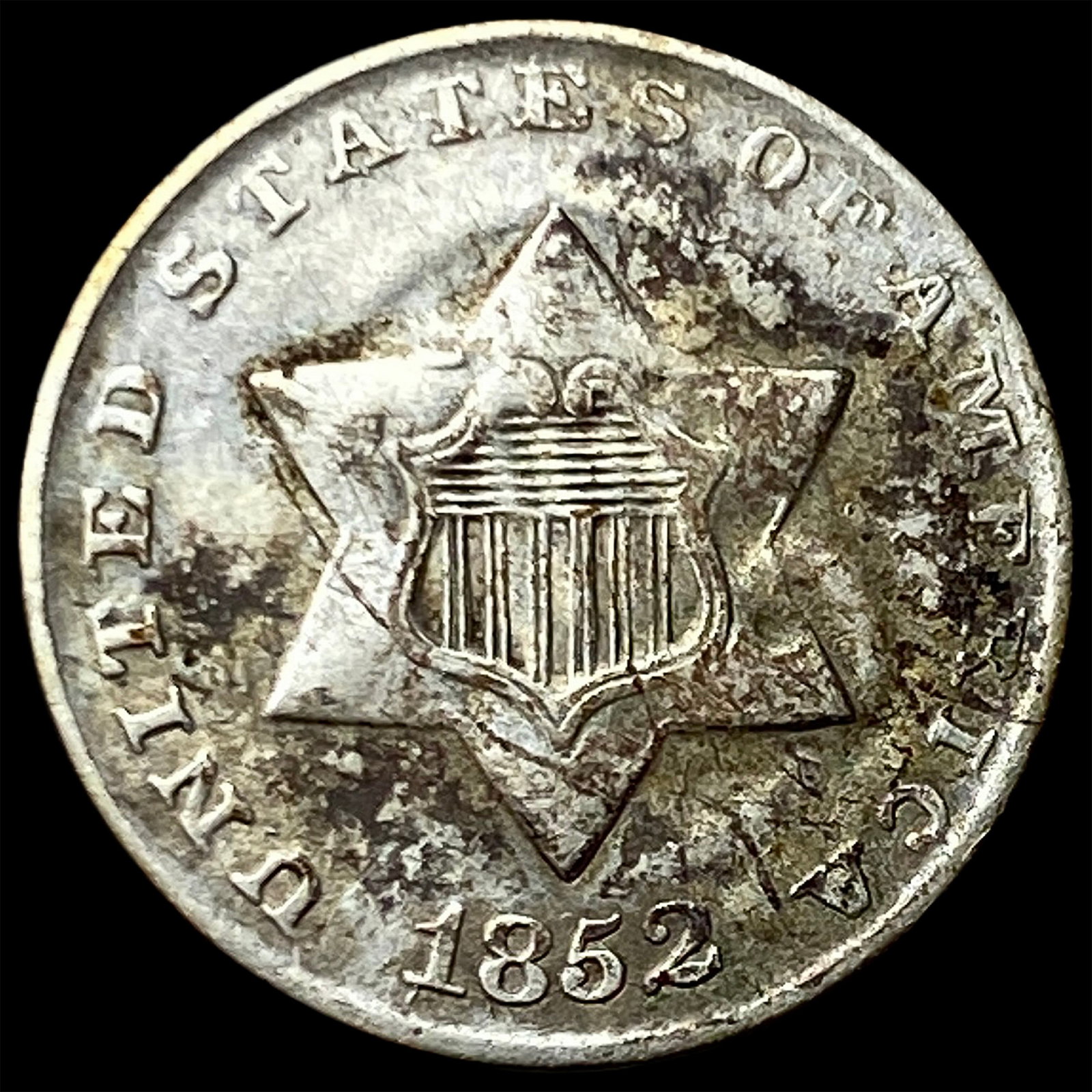 1852 Silver Three-Cent Piece CLOSELY UNCIRCULATED: 1852 Silver Three-Cent Piece CLOSELY UNCIRCULATED