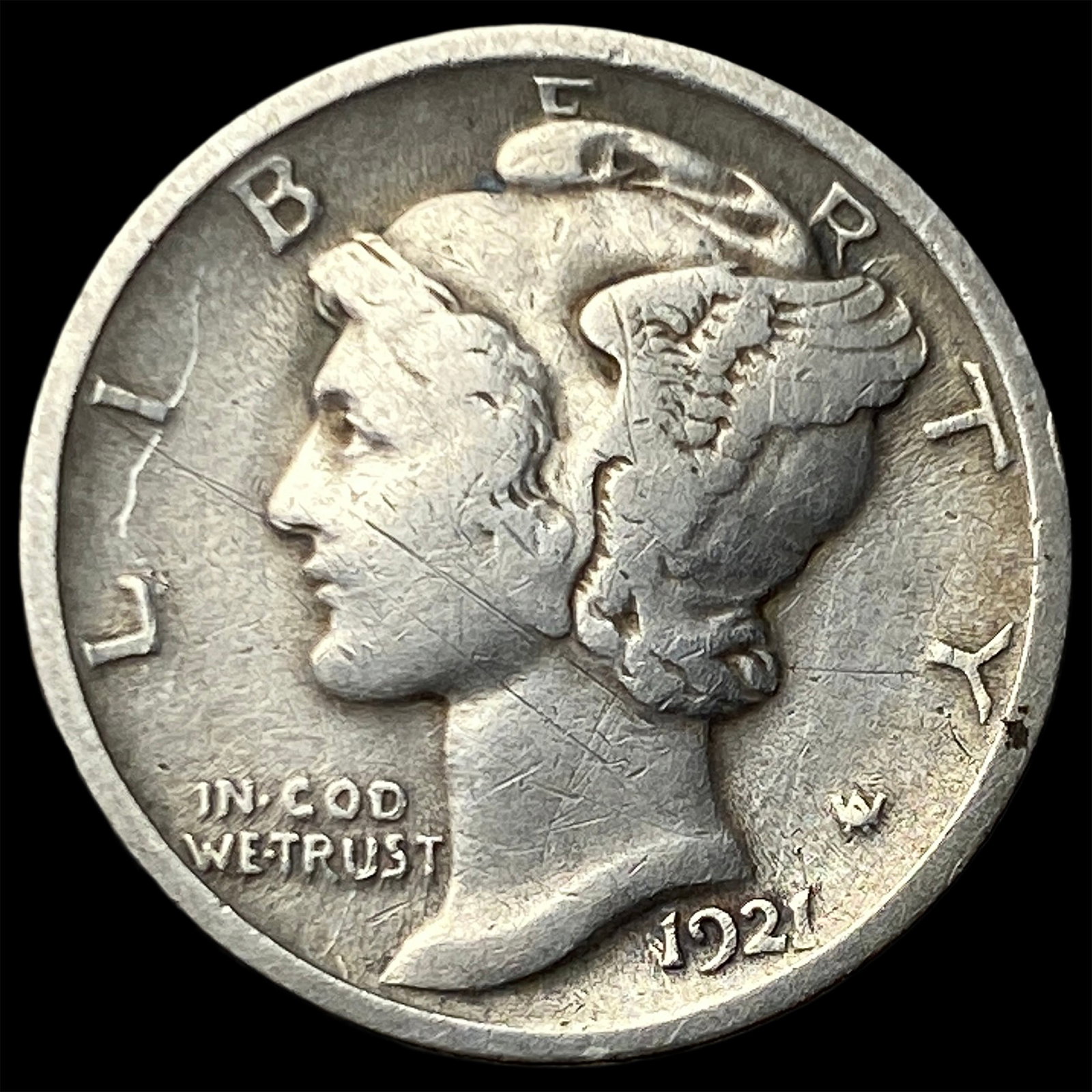 1921 Silver Mercury Dime ABOUT UNCIRCULATED: 1921 Silver Mercury Dime ABOUT UNCIRCULATED
