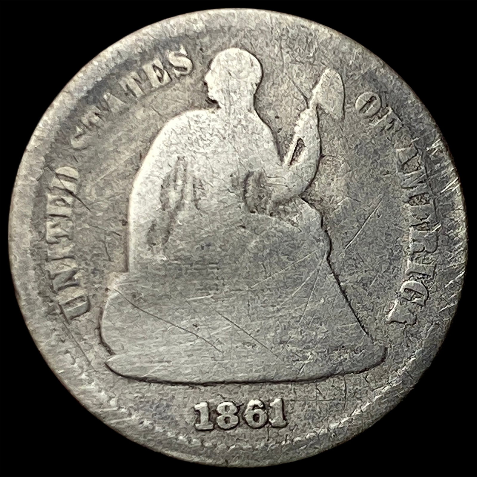 1861 Silver Seated Liberty Half Dime NICELY CIRCULATED: 1861 Silver Seated Liberty Half Dime NICELY CIRCULATED