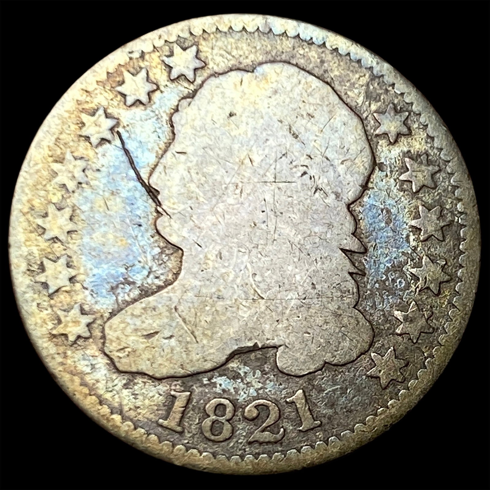1821 Silver Capped Bust Dime NICELY CIRCULATED: 1821 Silver Capped Bust Dime NICELY CIRCULATED