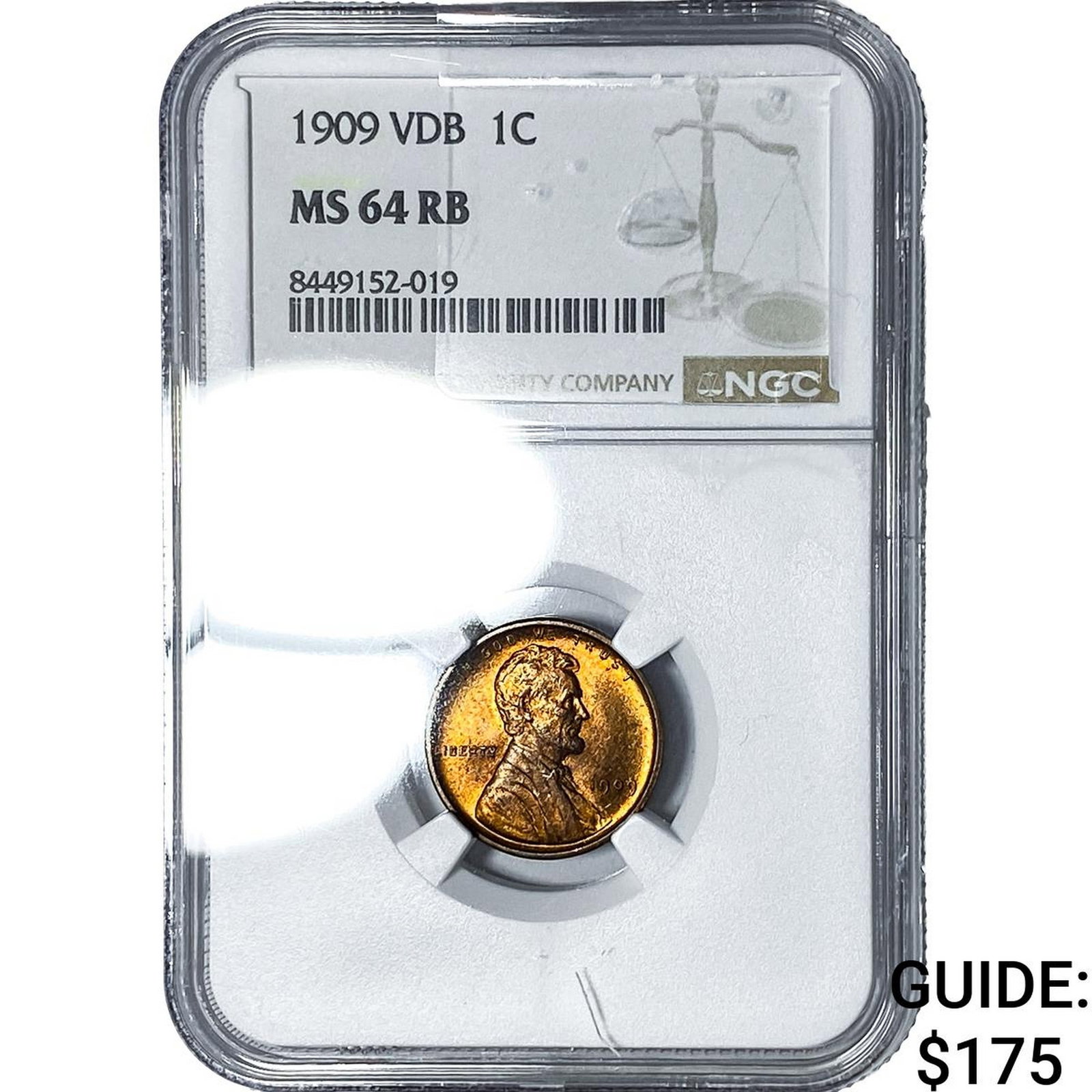 1909 VDB Wheat Cent NGC MS64 RB: 1909 VDB Wheat Cent NGC MS64 RB