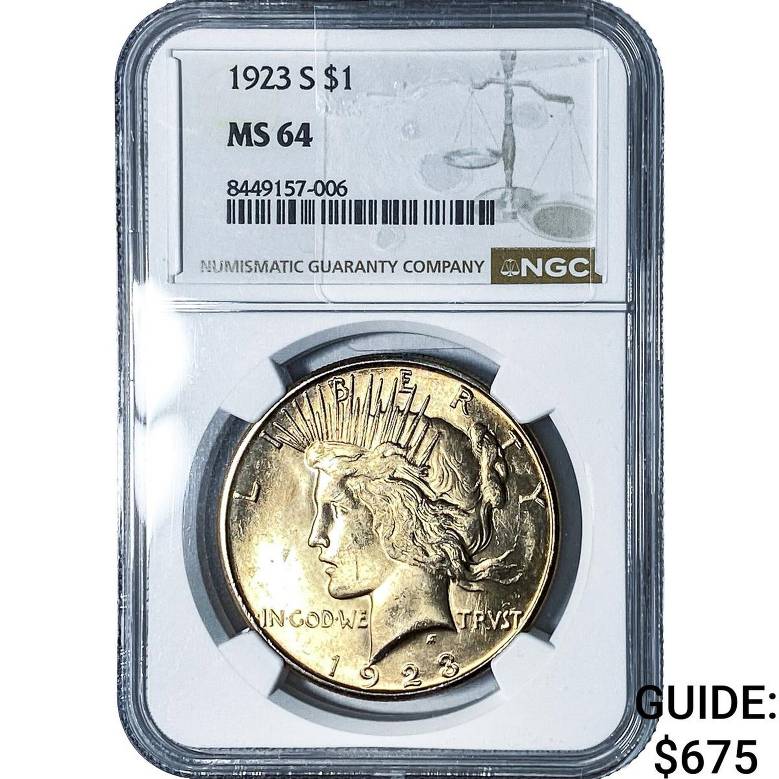 1923-S Silver Peace Dollar NGC MS64: 1923-S Silver Peace Dollar NGC MS64
