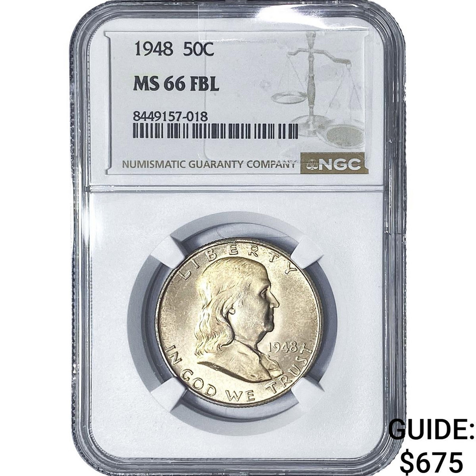 1948 Franklin Half Dollar NGC MS66 FBL: 1948 Franklin Half Dollar NGC MS66 FBL