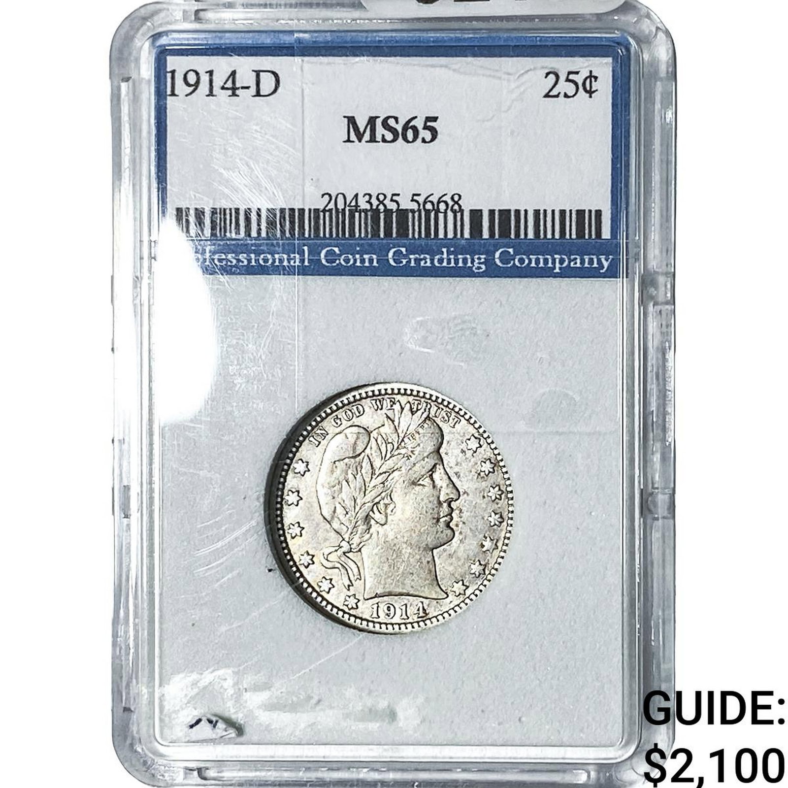 1914-D Barber Quarter PCG MS65: 1914-D Barber Quarter PCG MS65