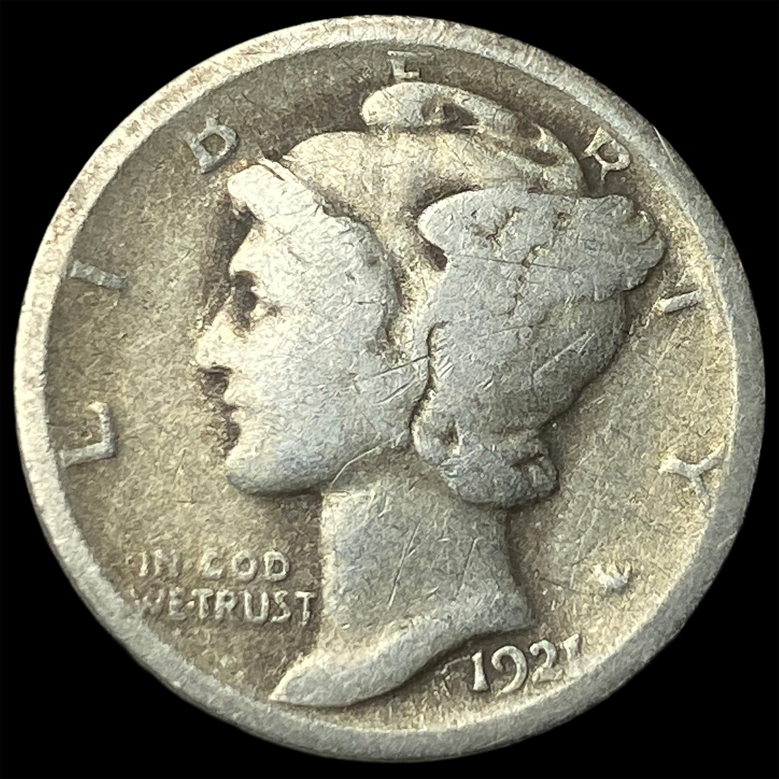1921 Silver Mercury Dime NICELY CIRCULATED: 1921 Silver Mercury Dime NICELY CIRCULATED
