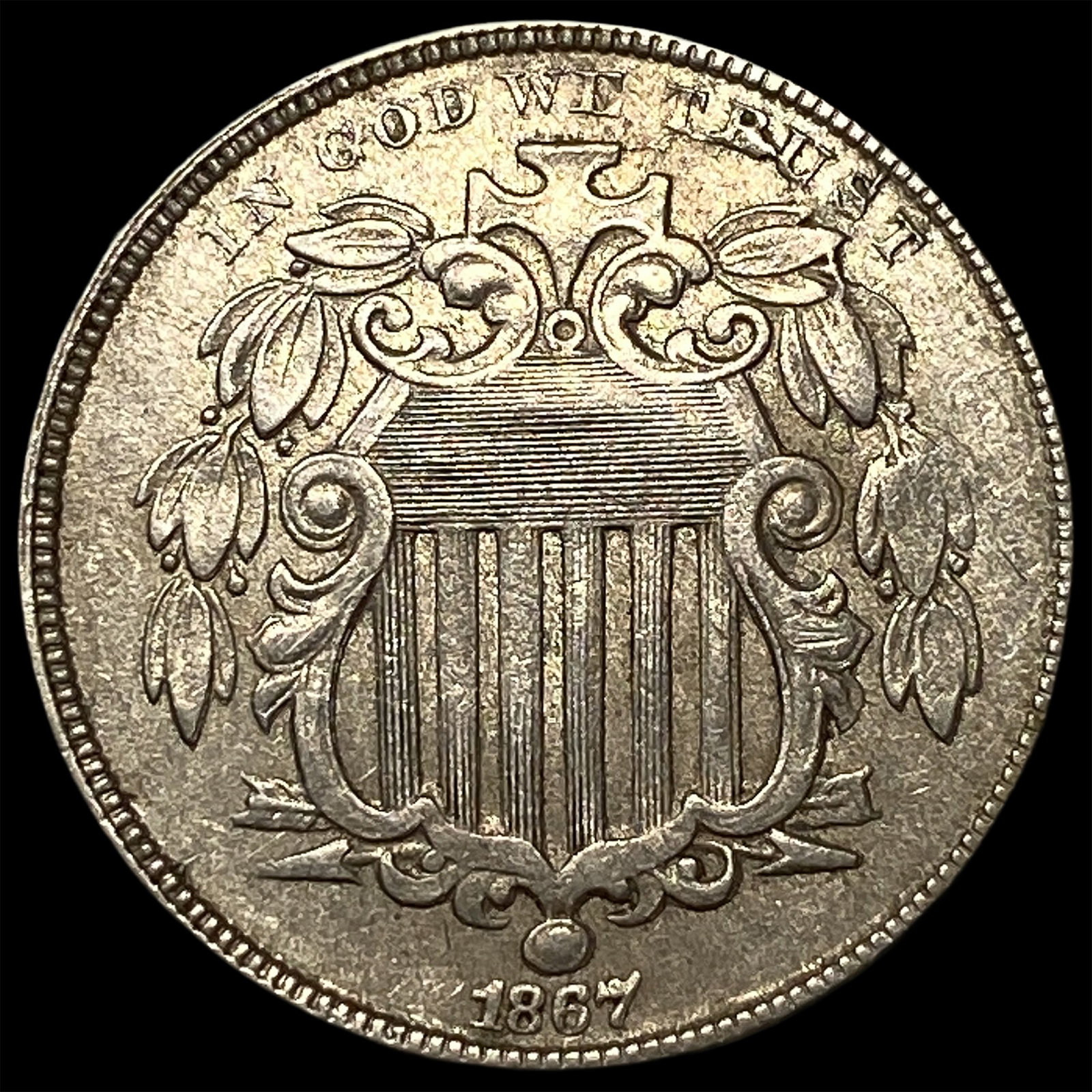 1867 Shield Nickel CLOSELY UNCIRCULATED: 1867 Shield Nickel CLOSELY UNCIRCULATED