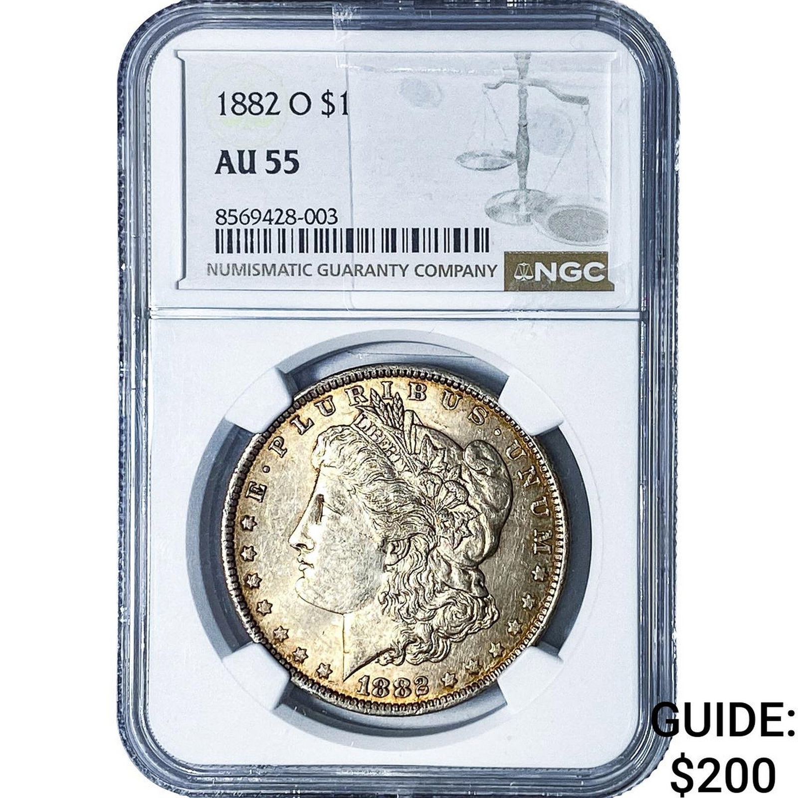 1882-O Morgan Silver Dollar NGC AU55: 1882-O Morgan Silver Dollar NGC AU55