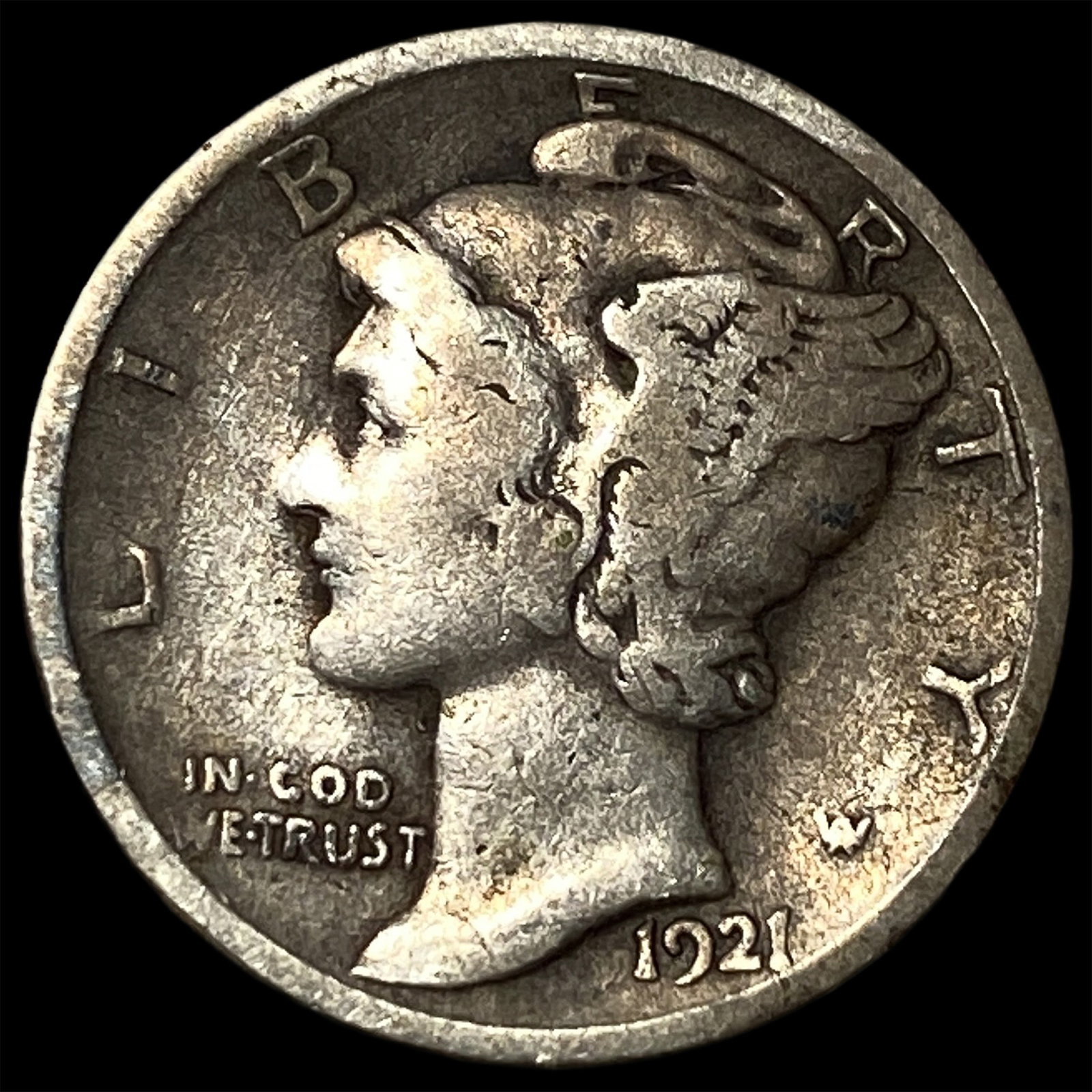 1921-D Silver Mercury Dime LIGHTLY CIRCULATED: 1921-D Silver Mercury Dime LIGHTLY CIRCULATED